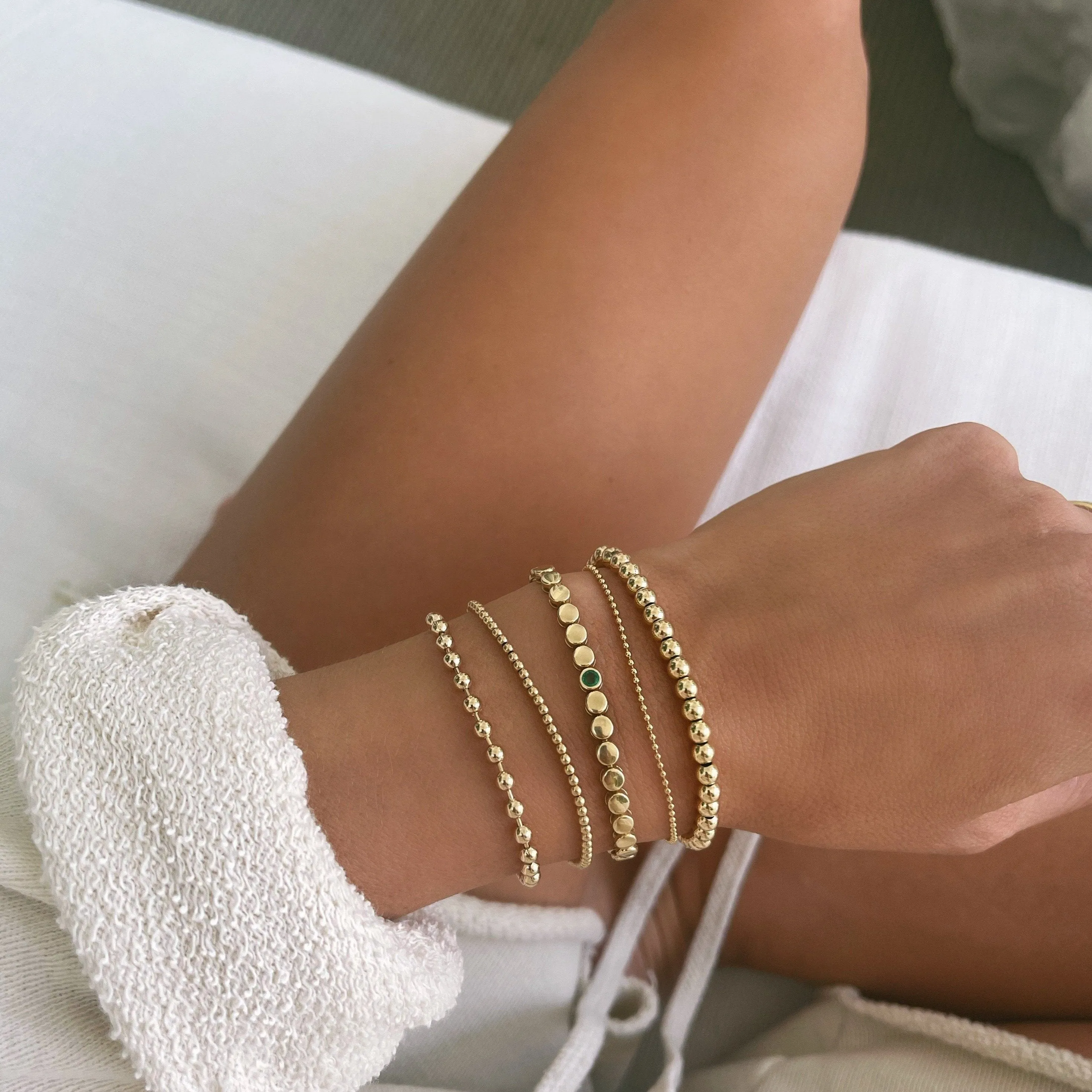 1MM Diamond Cut Gold Ball Chain Bracelet