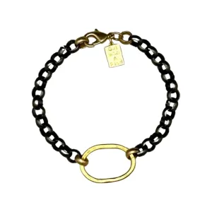232-TIT-G |TITANIUM CHAIN BRACELET w/ GOLD OVAL ACCENT
