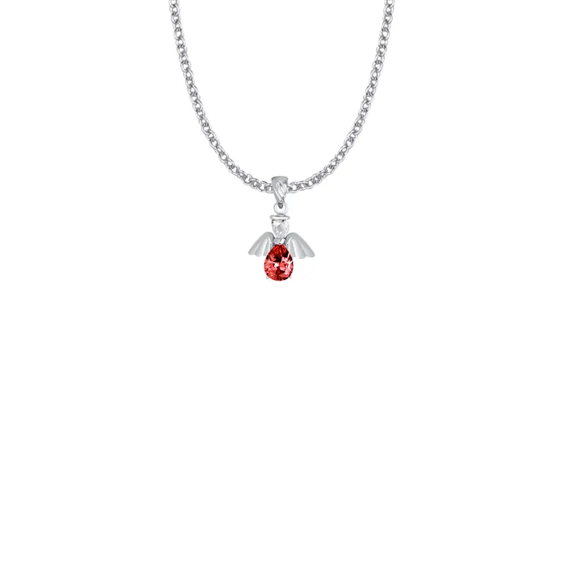 3/4 Inch Sterling Silver and Glass Crystal July Birthstone Angel Necklace
