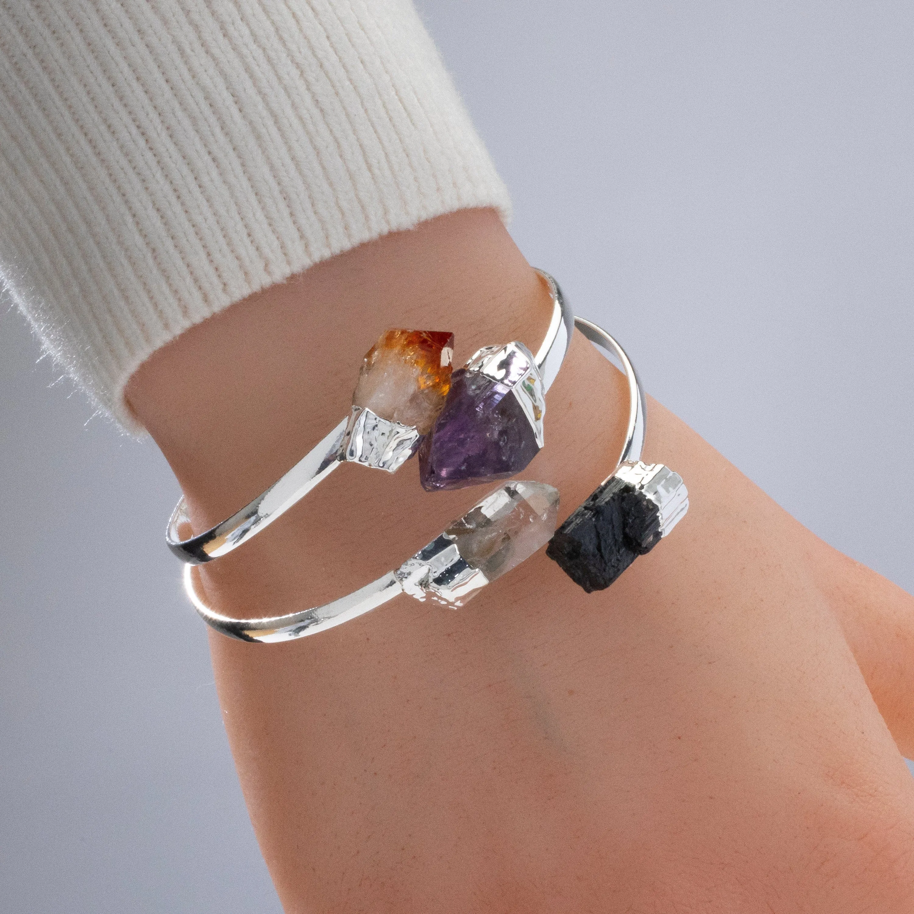 4 Stone Multi Gem Silver Cuff Bracelet