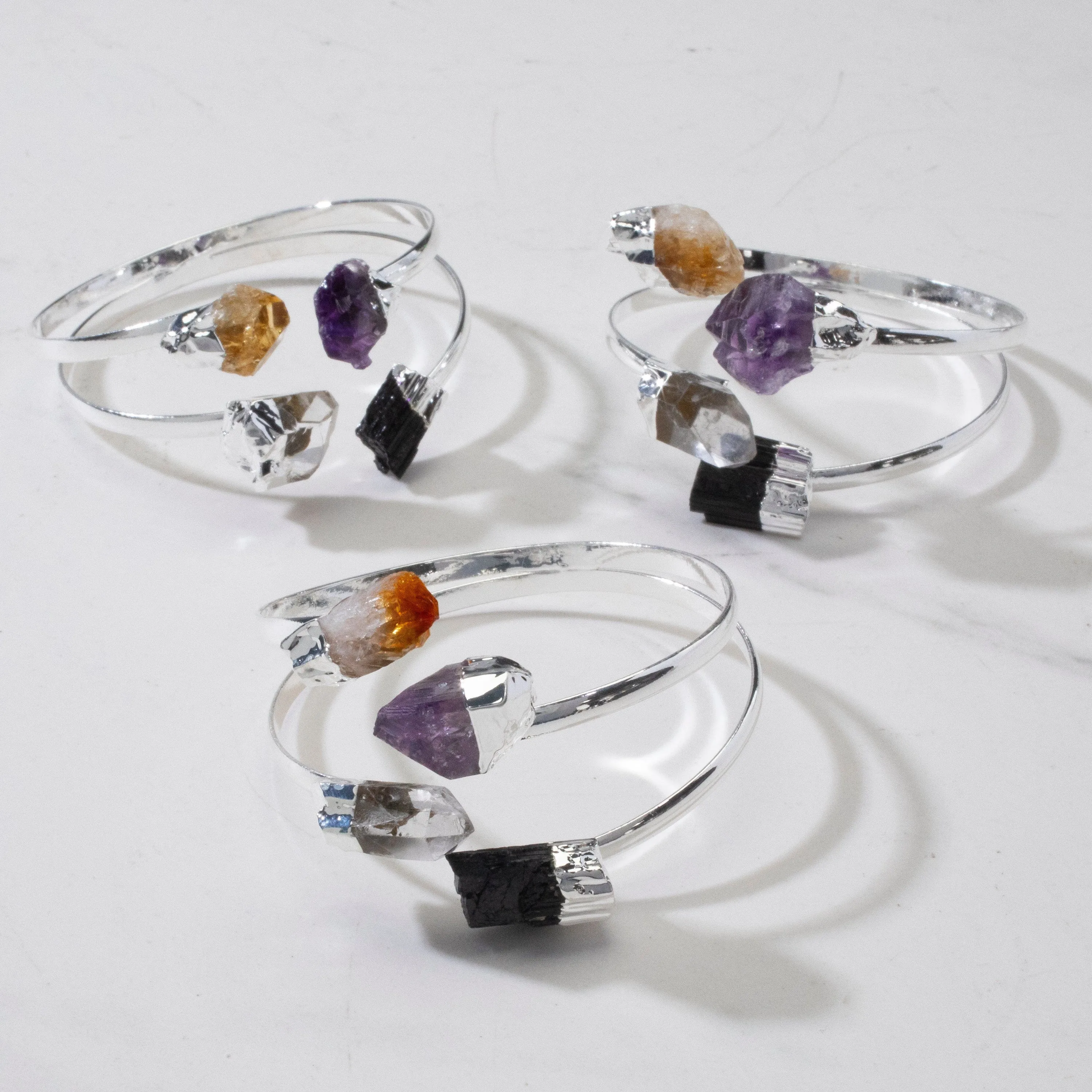 4 Stone Multi Gem Silver Cuff Bracelet