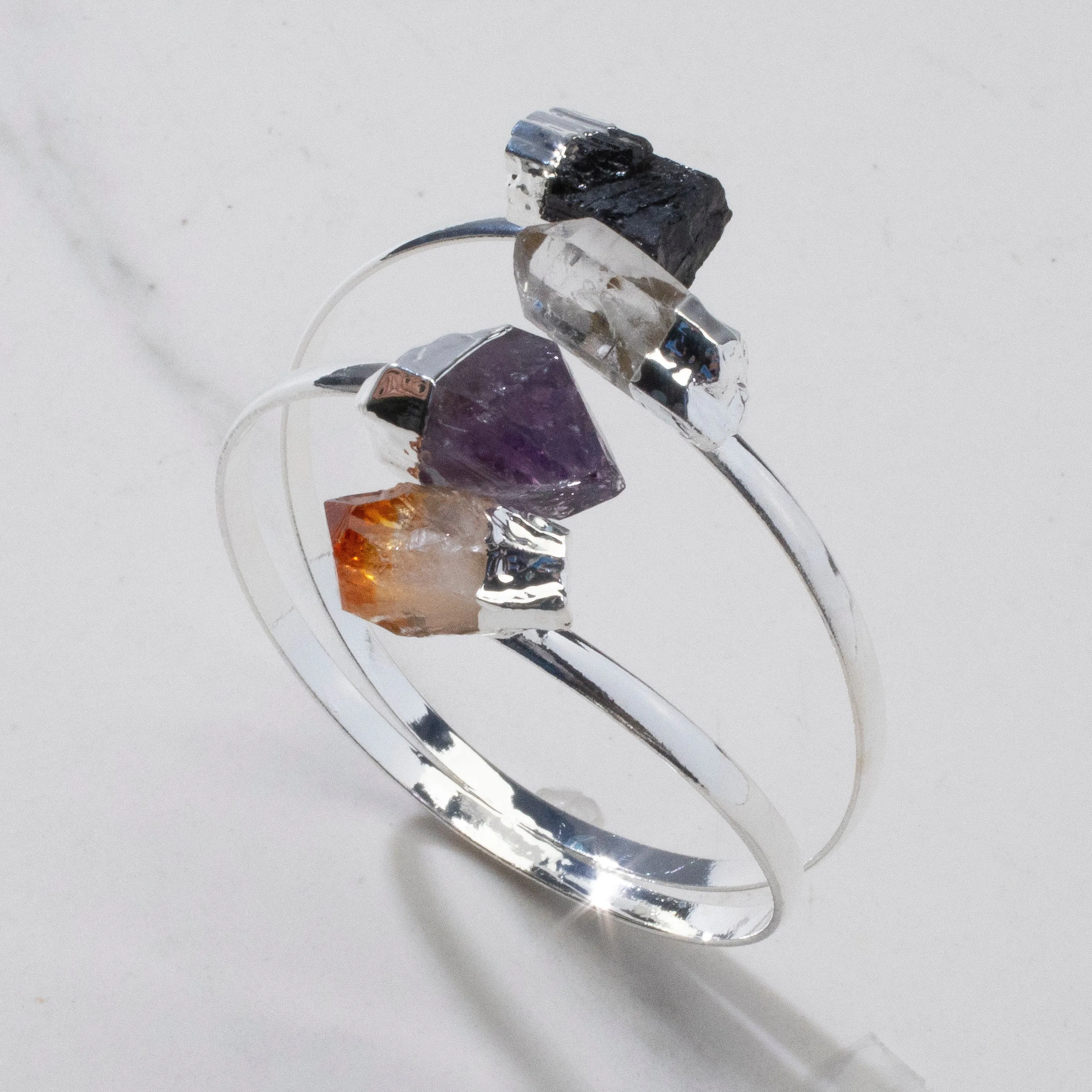 4 Stone Multi Gem Silver Cuff Bracelet