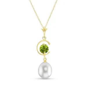 4.5 Carat 14K Solid Yellow Gold Perfect Solution Peridot Pearl Necklace