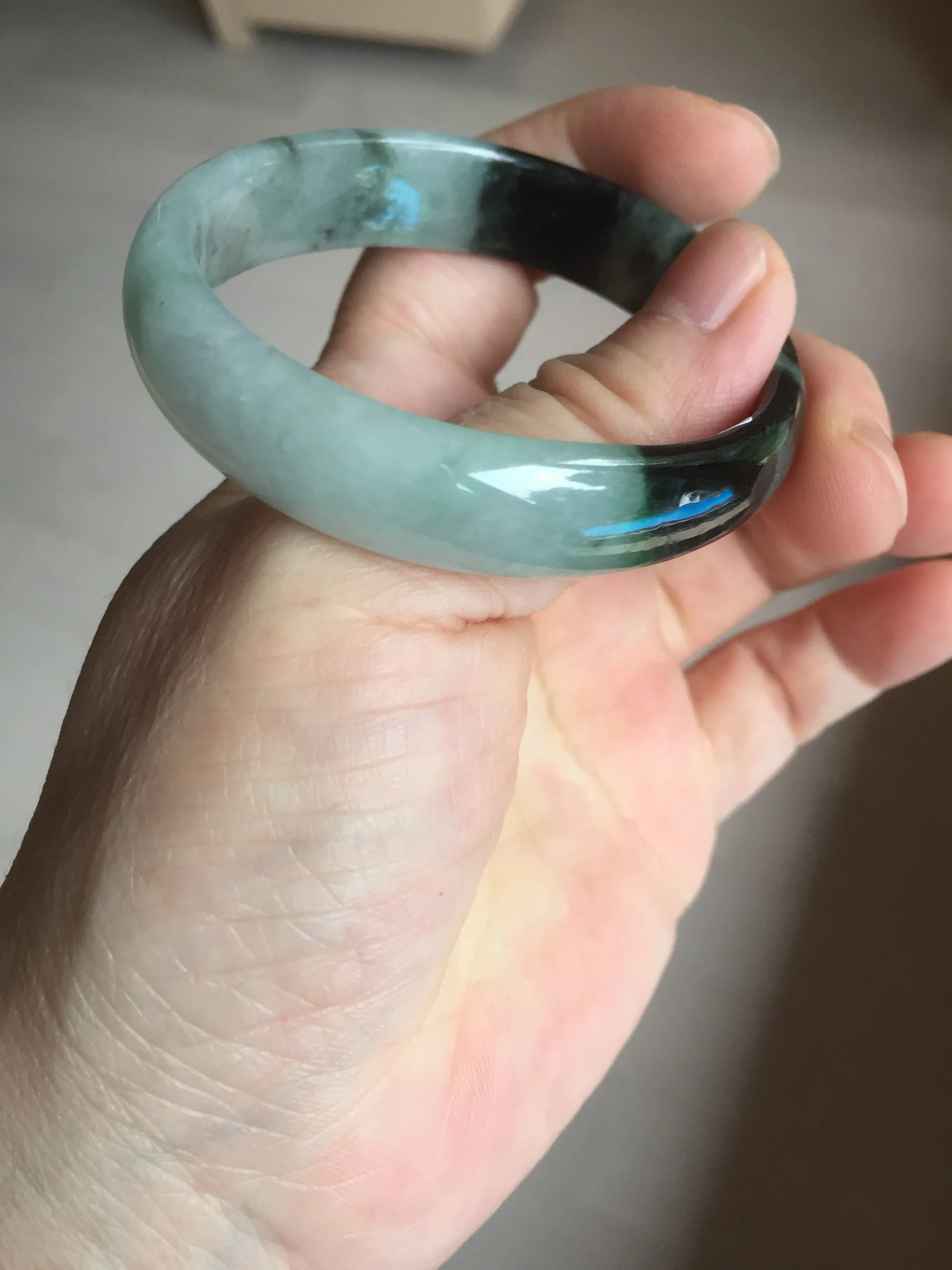 47mm Certified Type A 100% Natural dark green Jadeite Jade oval bangle AH93-4483