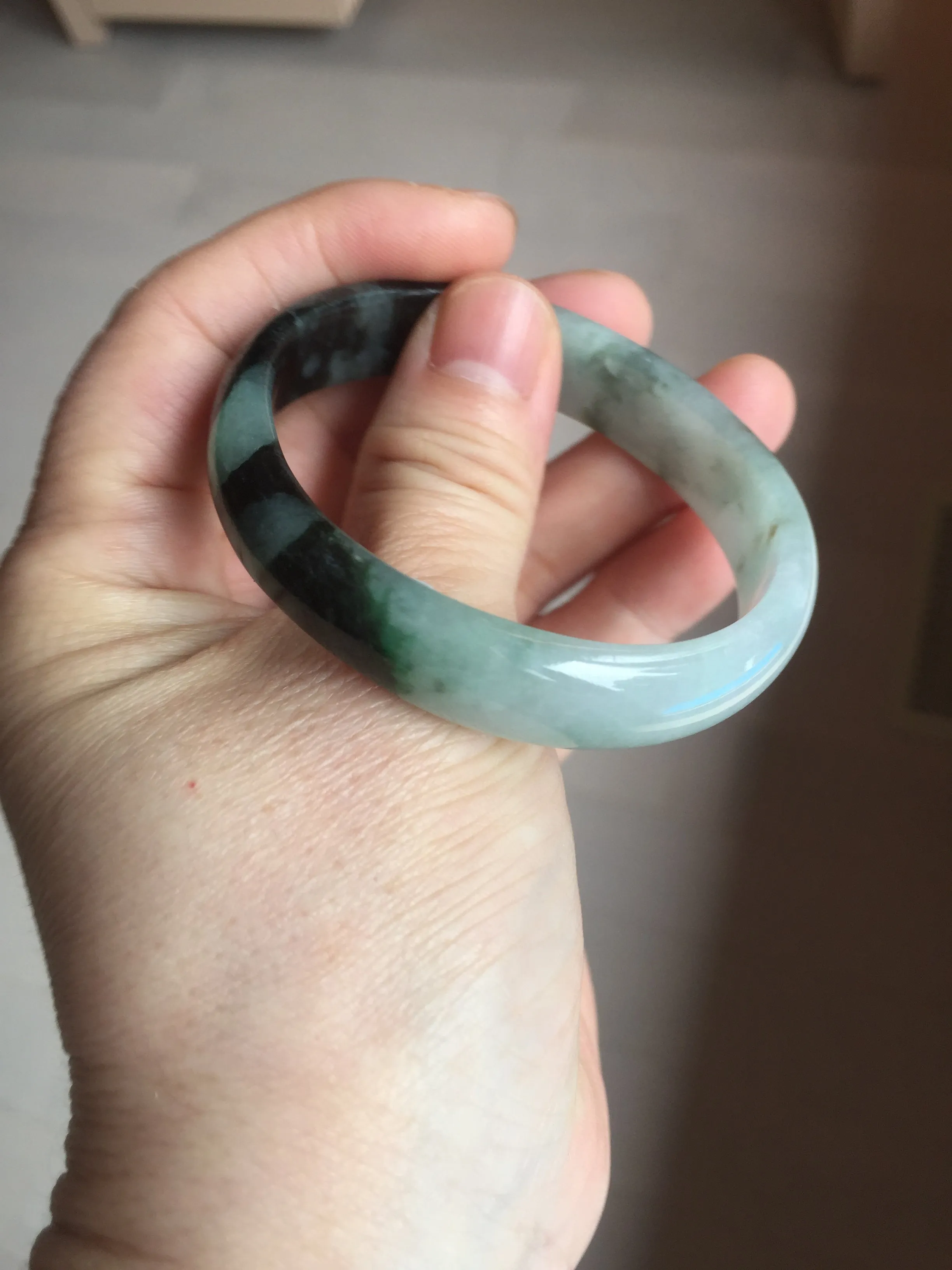 47mm Certified Type A 100% Natural dark green Jadeite Jade oval bangle AH93-4483