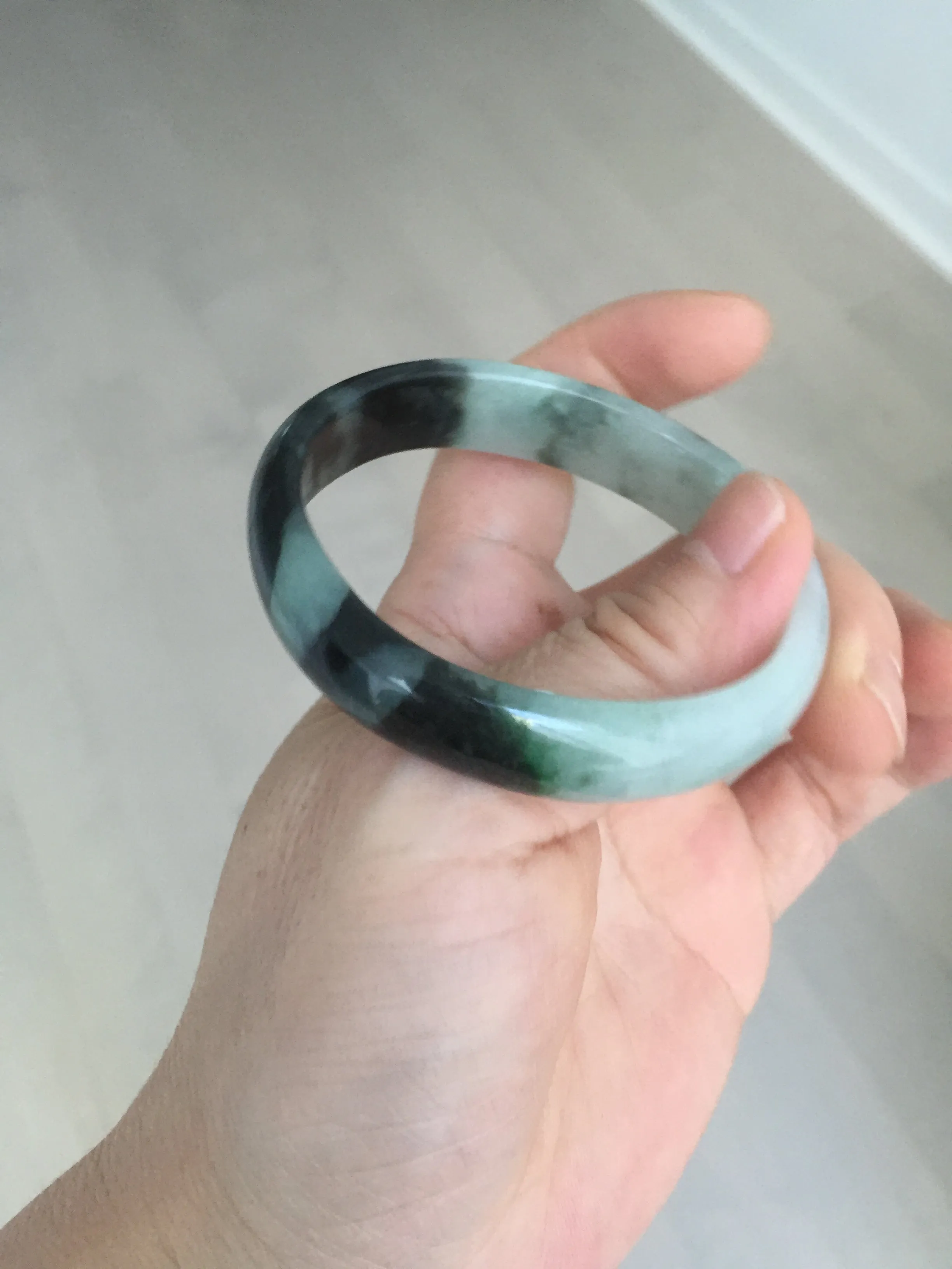 47mm Certified Type A 100% Natural dark green Jadeite Jade oval bangle AH93-4483