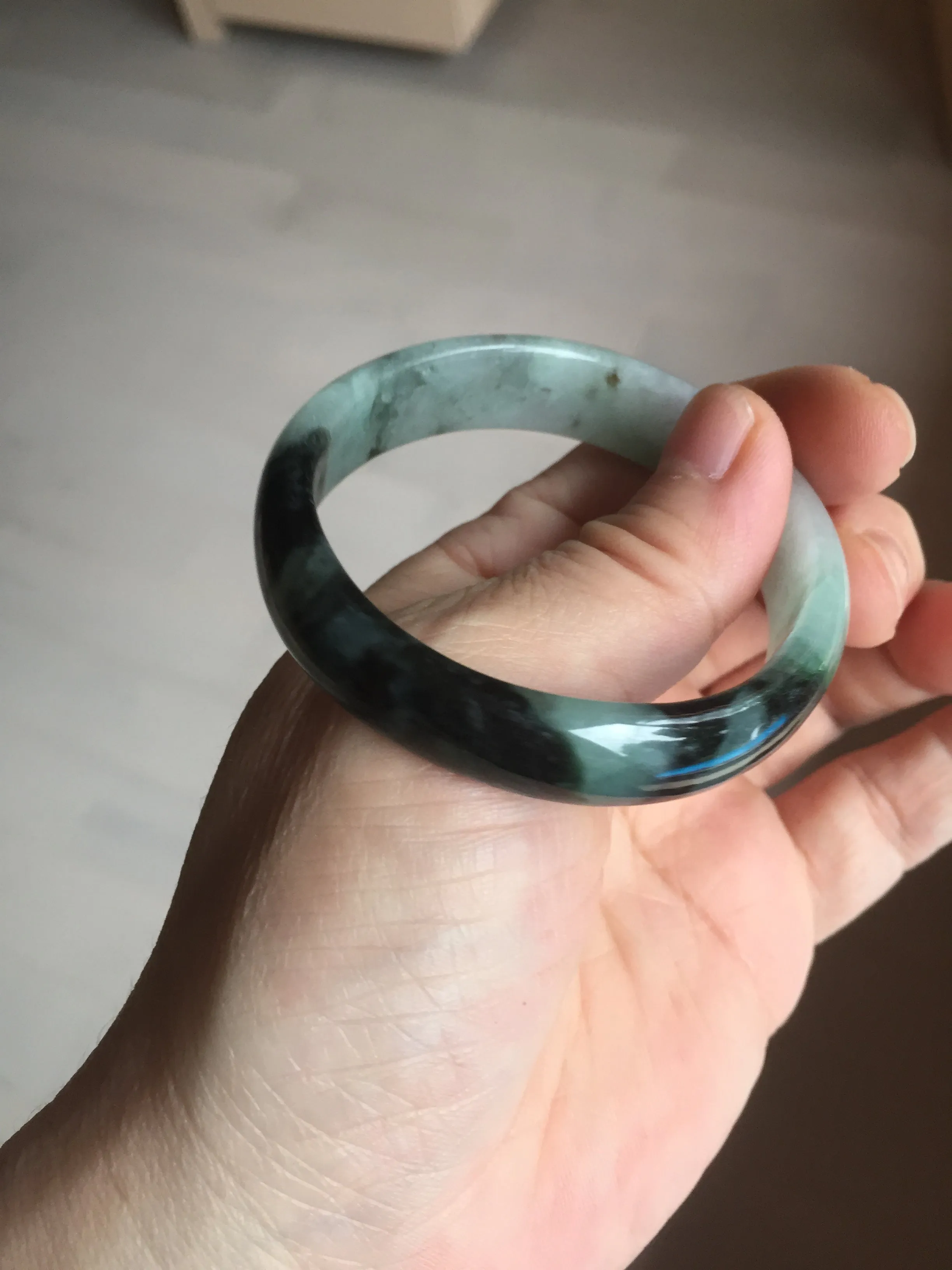 47mm Certified Type A 100% Natural dark green Jadeite Jade oval bangle AH93-4483