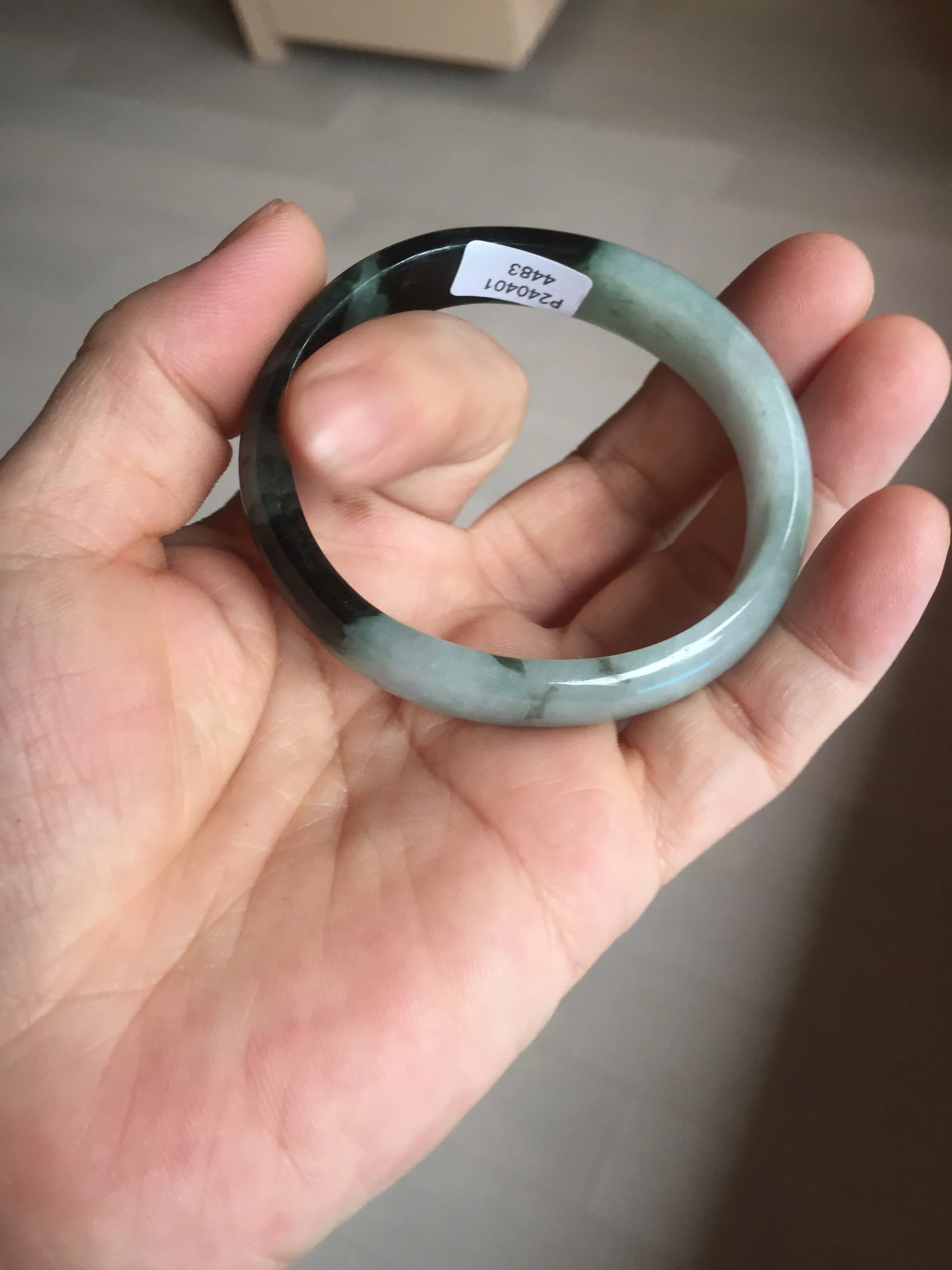 47mm Certified Type A 100% Natural dark green Jadeite Jade oval bangle AH93-4483