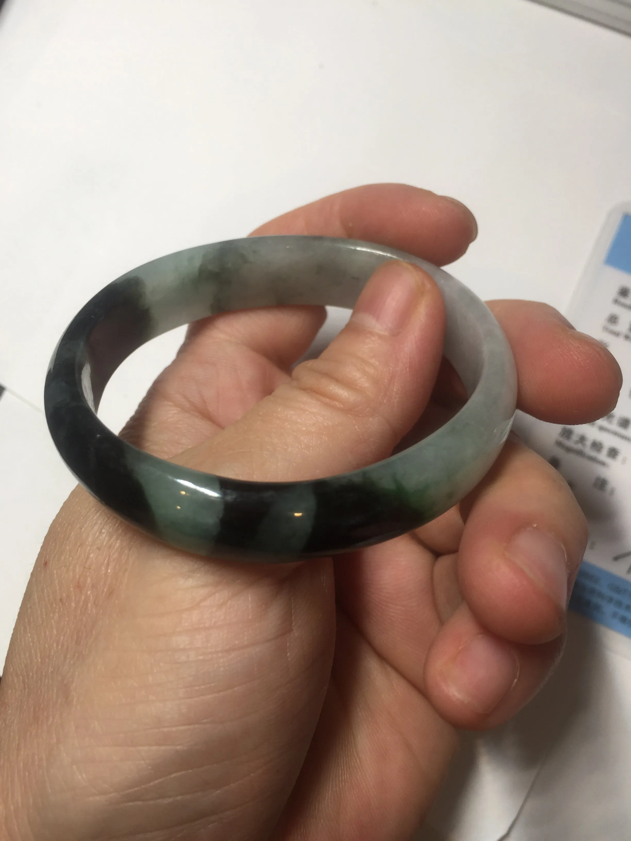 47mm Certified Type A 100% Natural dark green Jadeite Jade oval bangle AH93-4483
