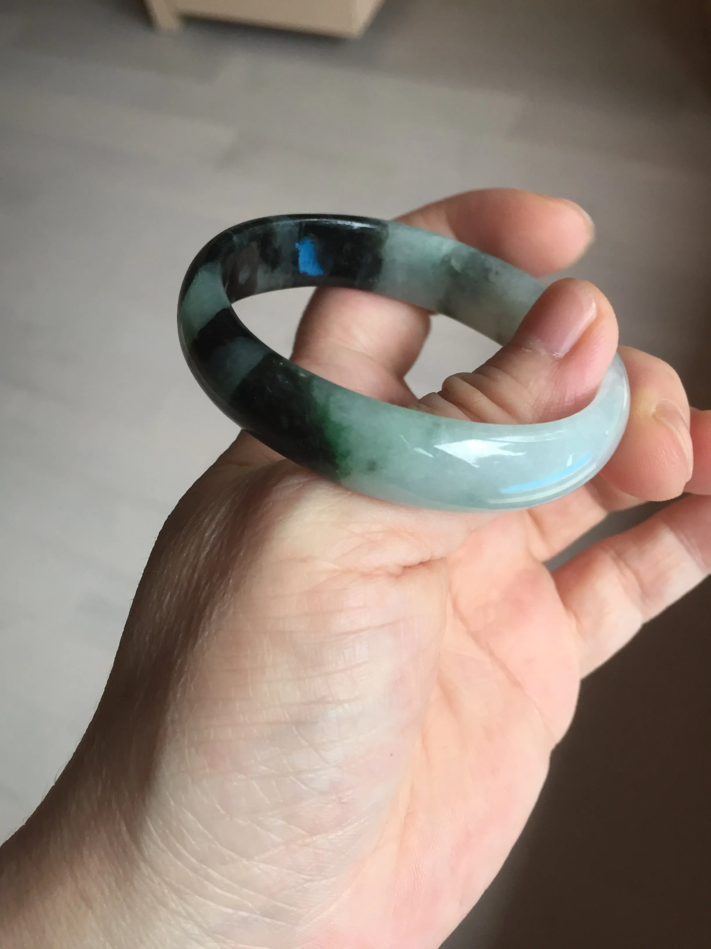 47mm Certified Type A 100% Natural dark green Jadeite Jade oval bangle AH93-4483