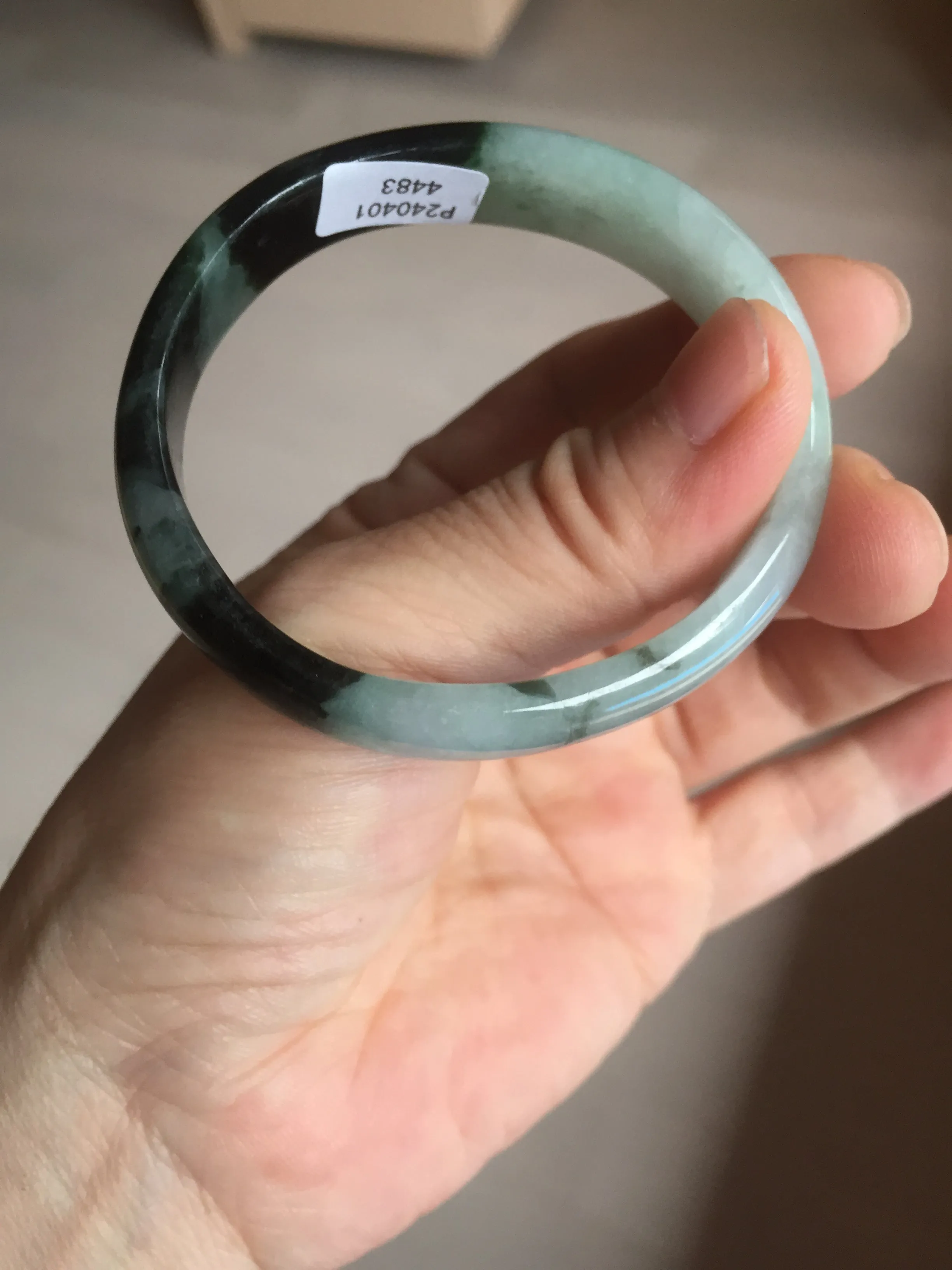47mm Certified Type A 100% Natural dark green Jadeite Jade oval bangle AH93-4483