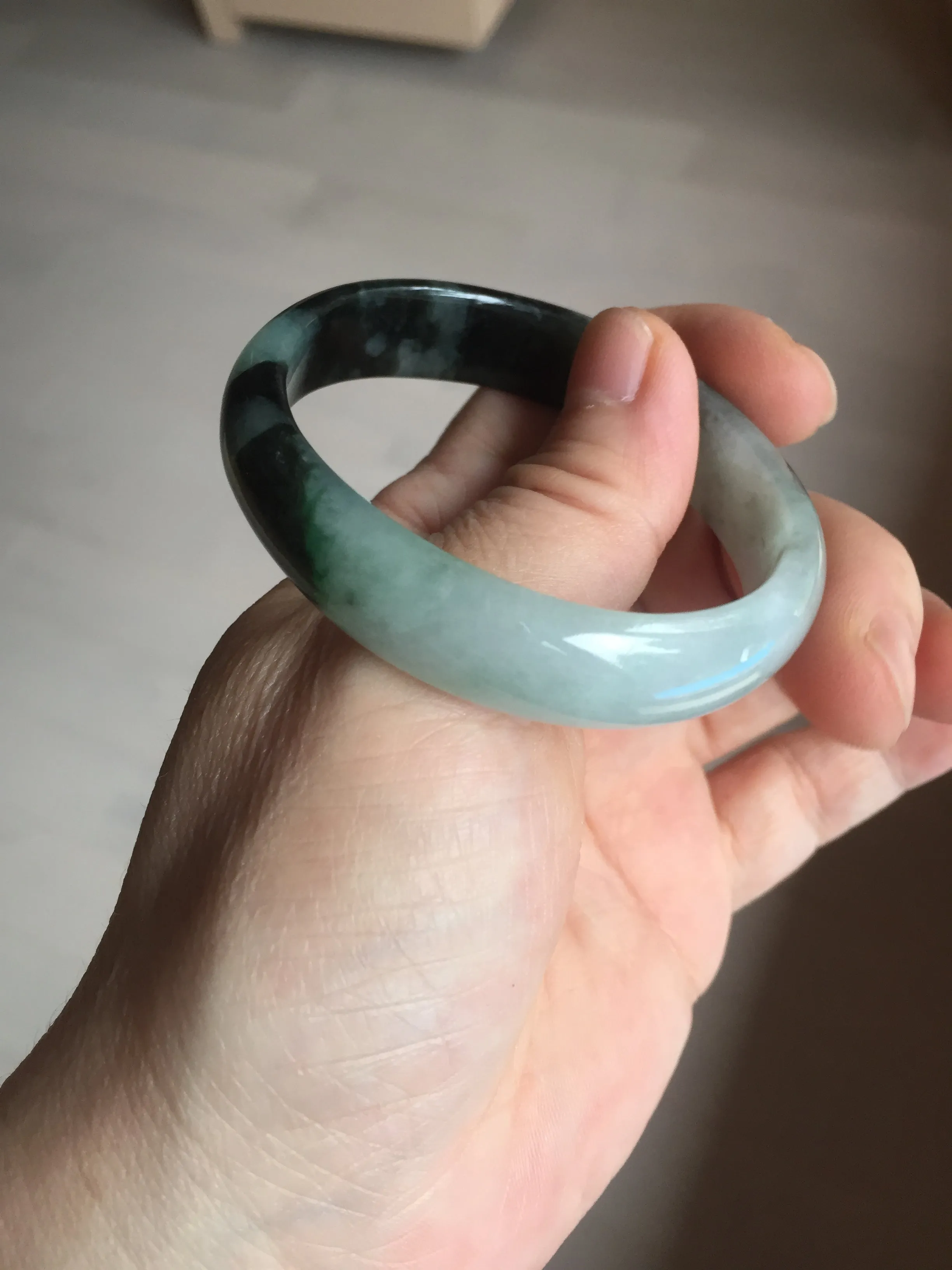 47mm Certified Type A 100% Natural dark green Jadeite Jade oval bangle AH93-4483