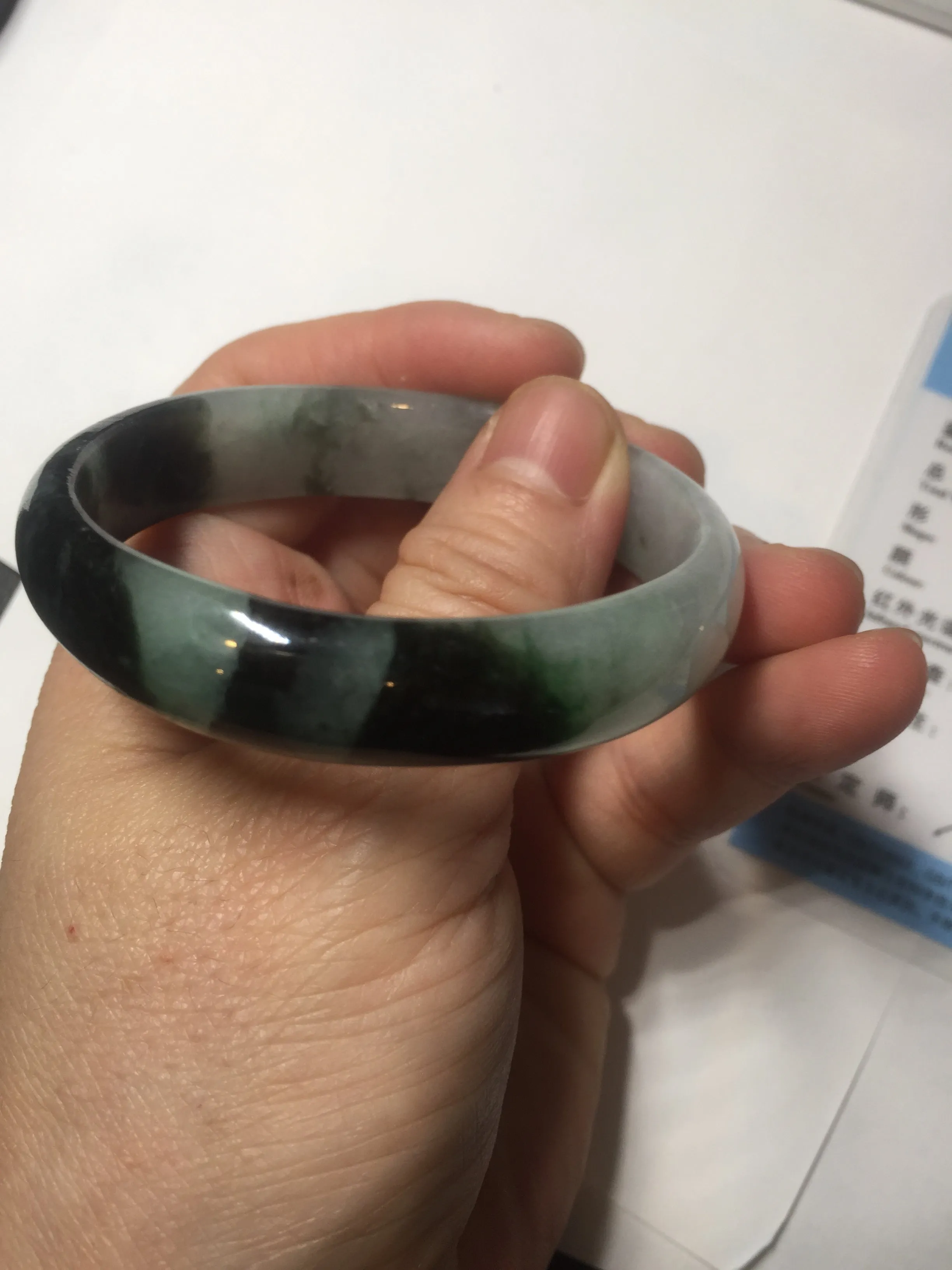 47mm Certified Type A 100% Natural dark green Jadeite Jade oval bangle AH93-4483