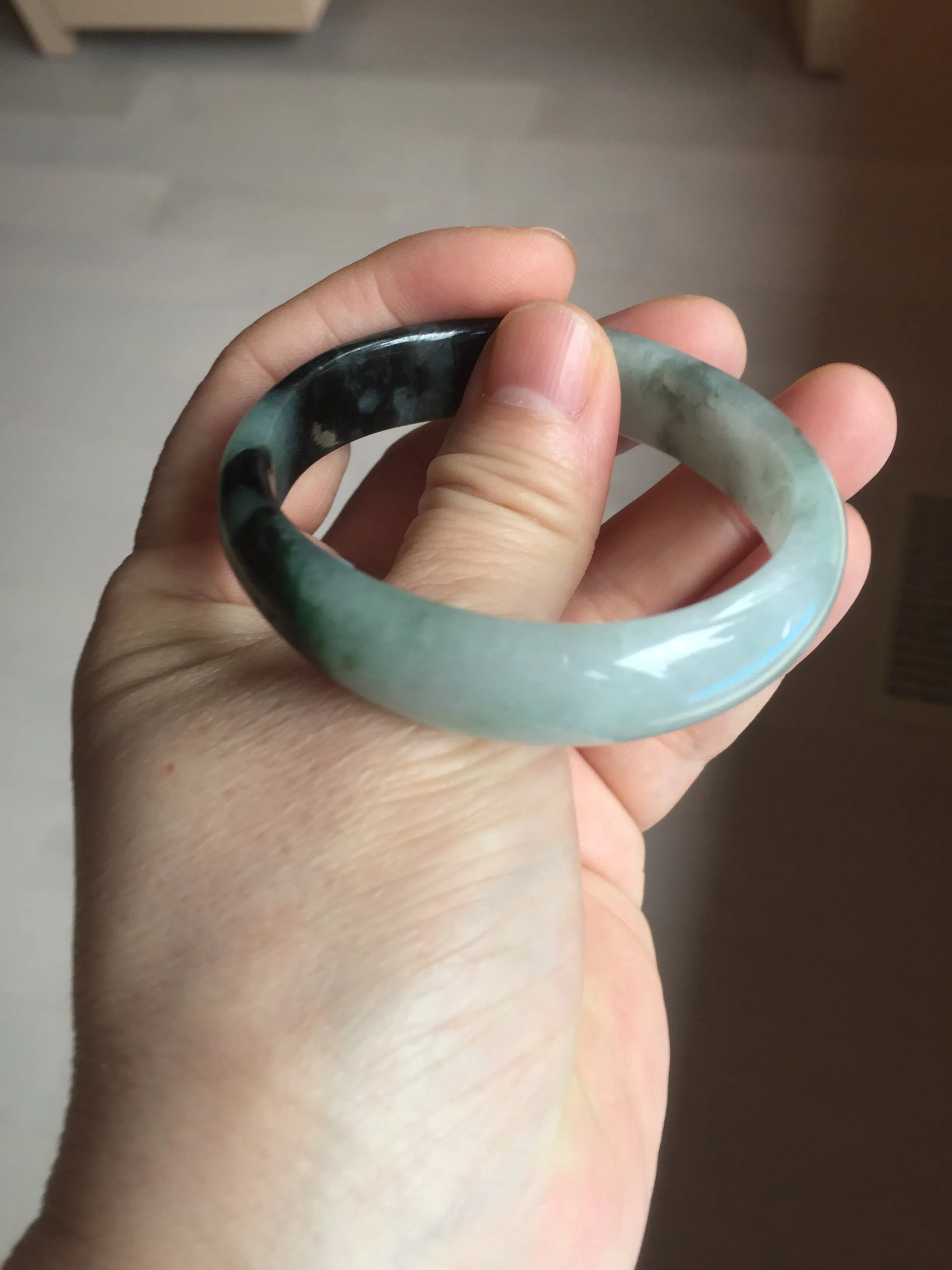 47mm Certified Type A 100% Natural dark green Jadeite Jade oval bangle AH93-4483
