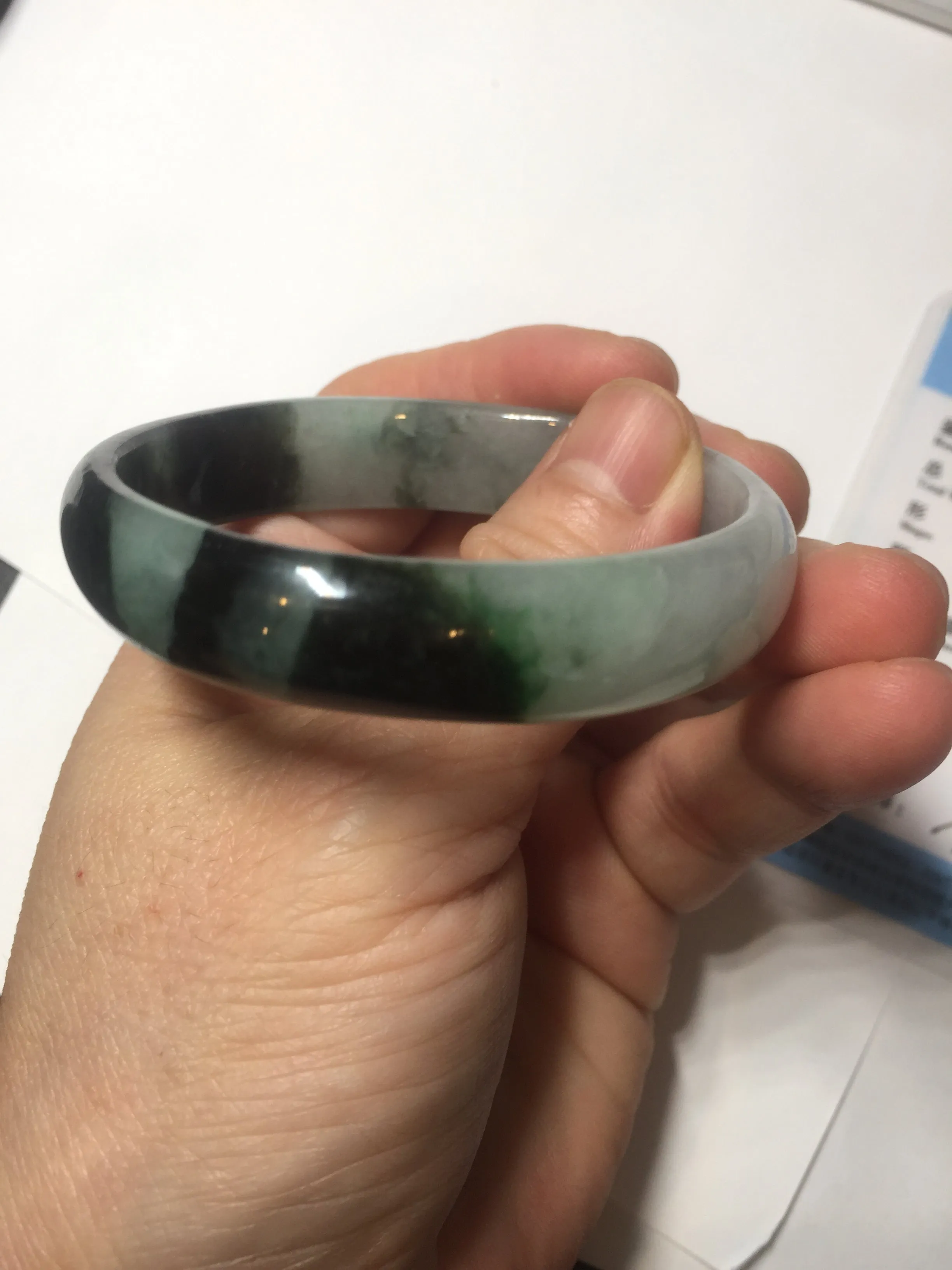 47mm Certified Type A 100% Natural dark green Jadeite Jade oval bangle AH93-4483