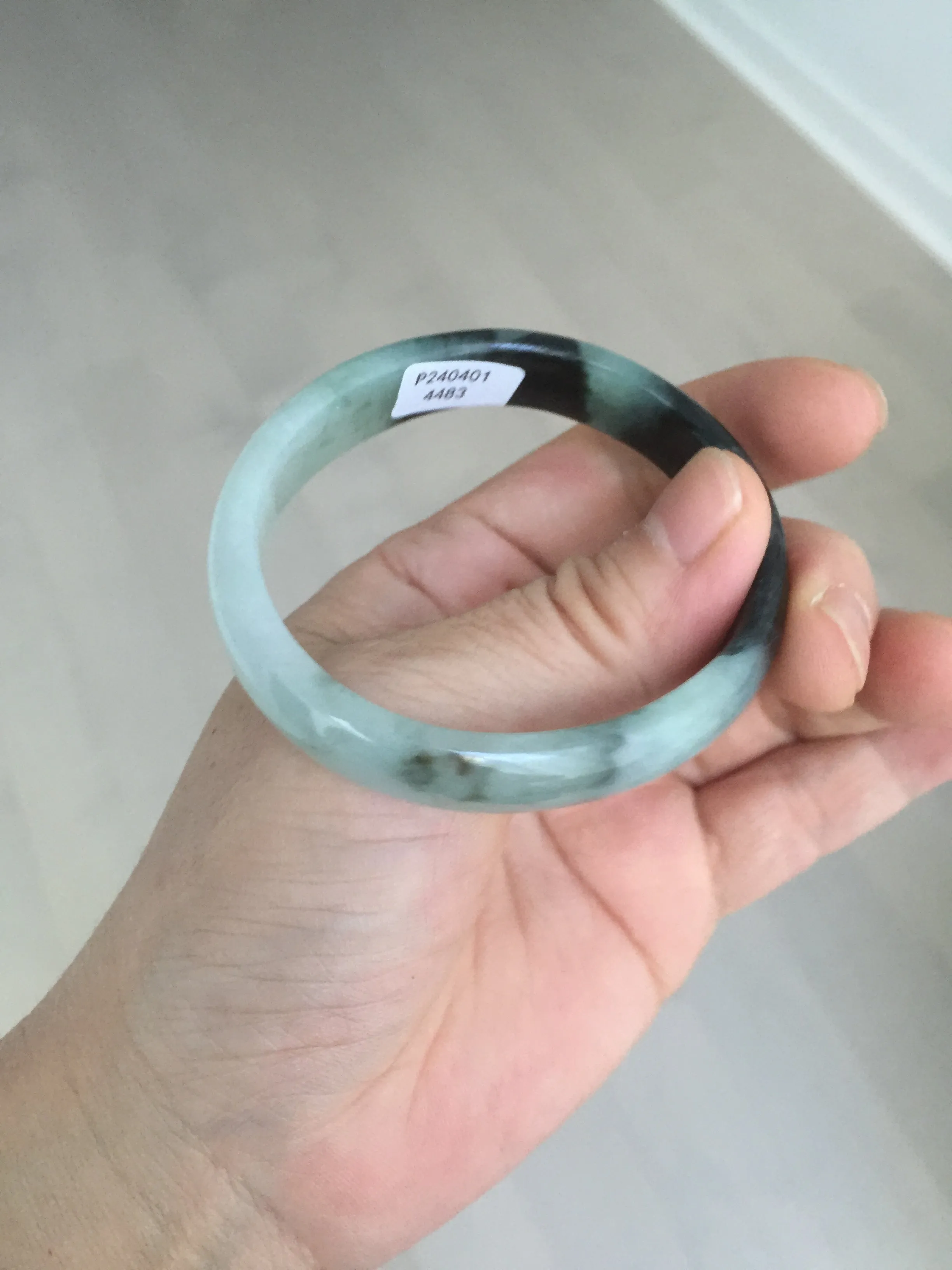47mm Certified Type A 100% Natural dark green Jadeite Jade oval bangle AH93-4483