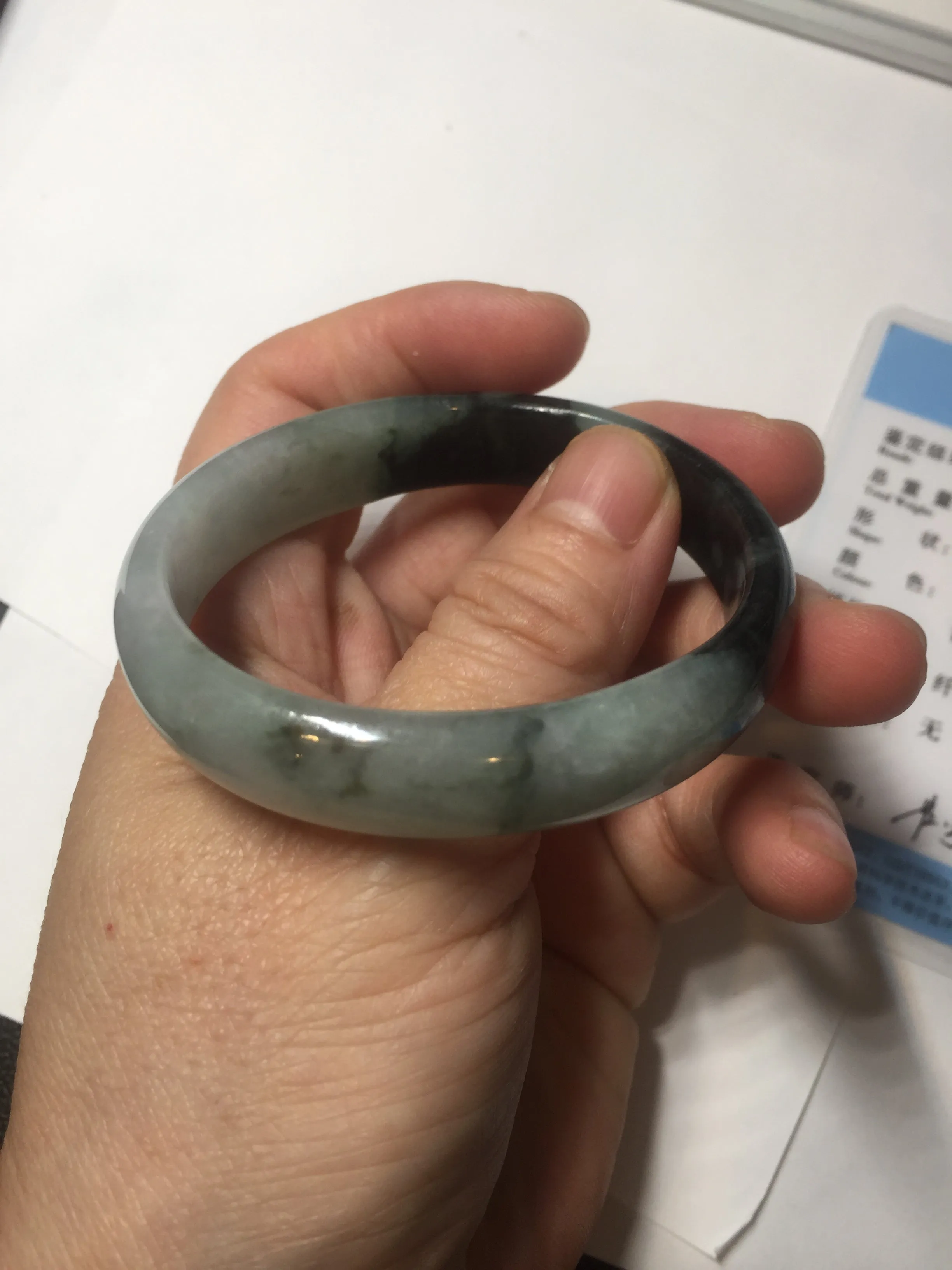 47mm Certified Type A 100% Natural dark green Jadeite Jade oval bangle AH93-4483