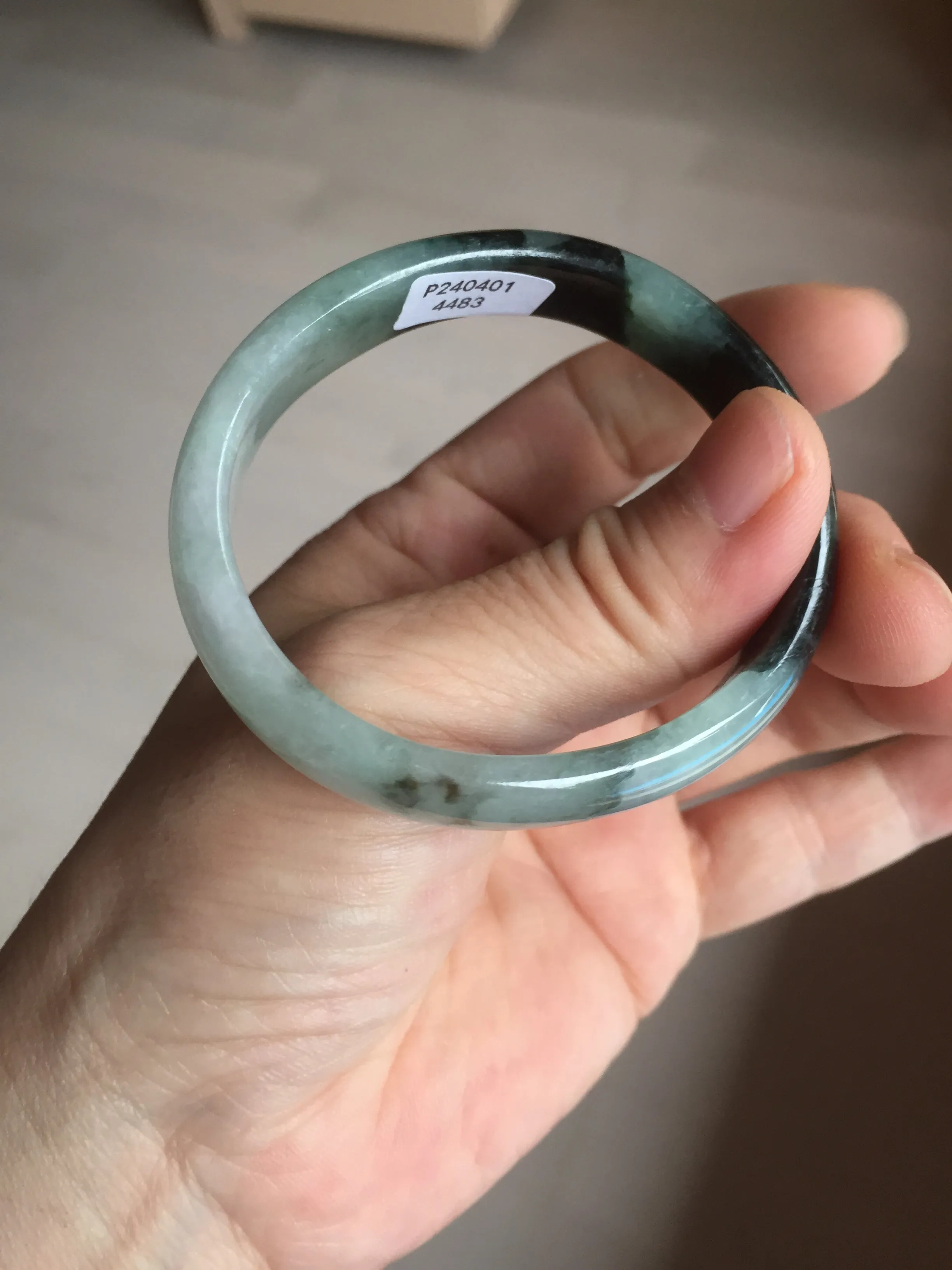 47mm Certified Type A 100% Natural dark green Jadeite Jade oval bangle AH93-4483