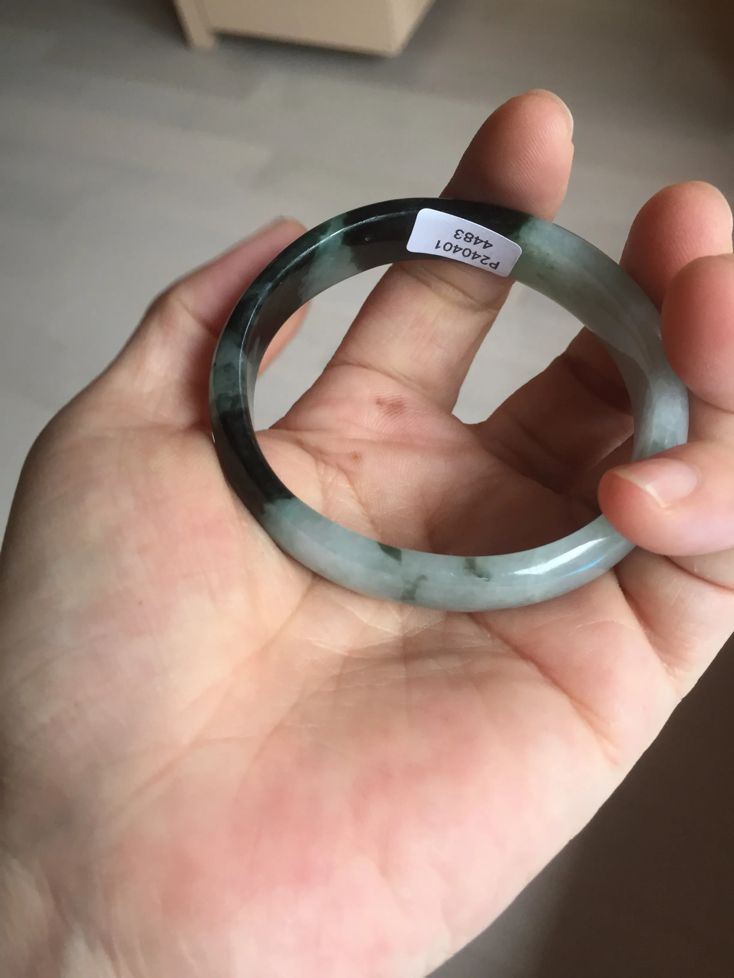 47mm Certified Type A 100% Natural dark green Jadeite Jade oval bangle AH93-4483