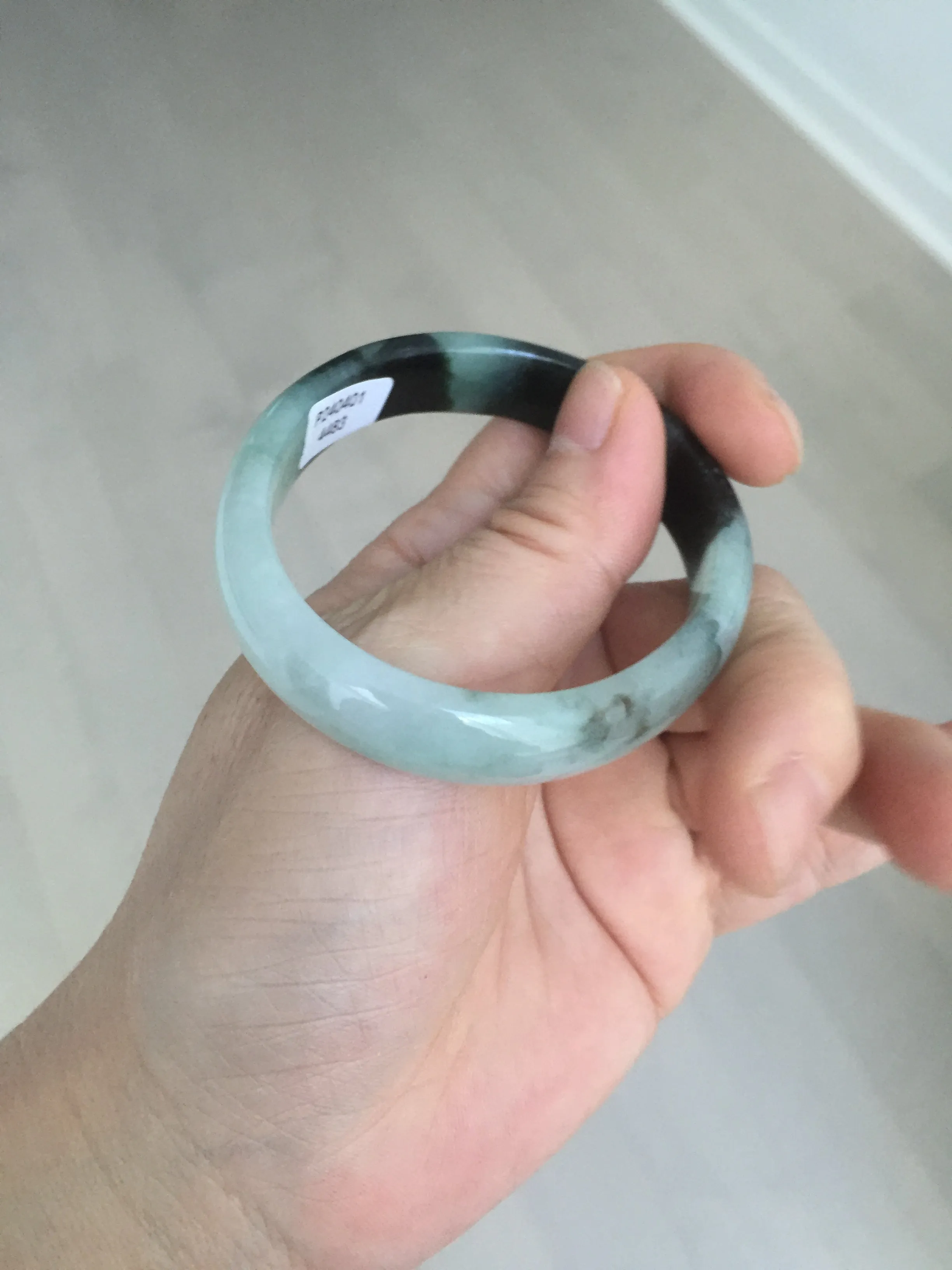 47mm Certified Type A 100% Natural dark green Jadeite Jade oval bangle AH93-4483