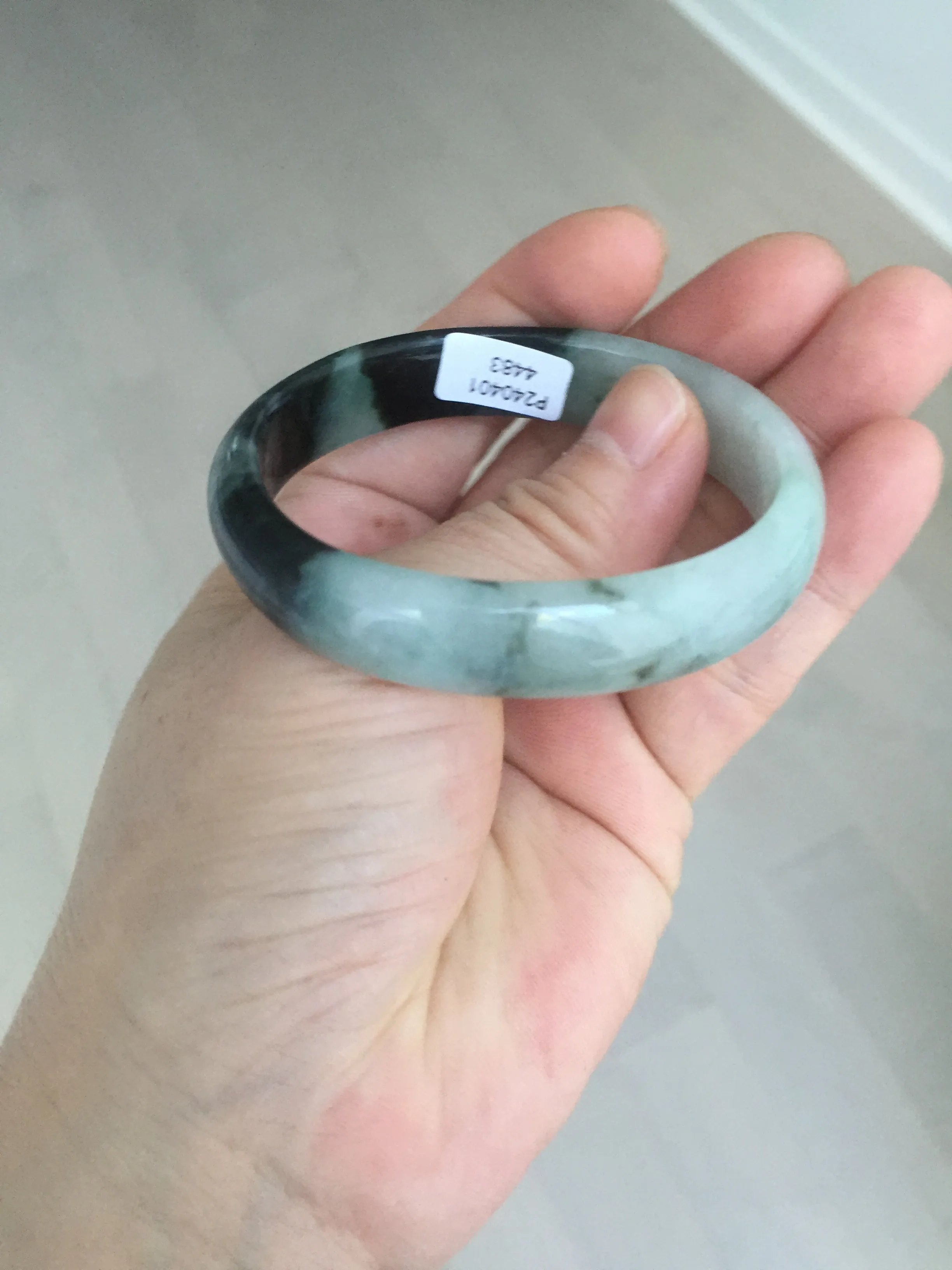 47mm Certified Type A 100% Natural dark green Jadeite Jade oval bangle AH93-4483