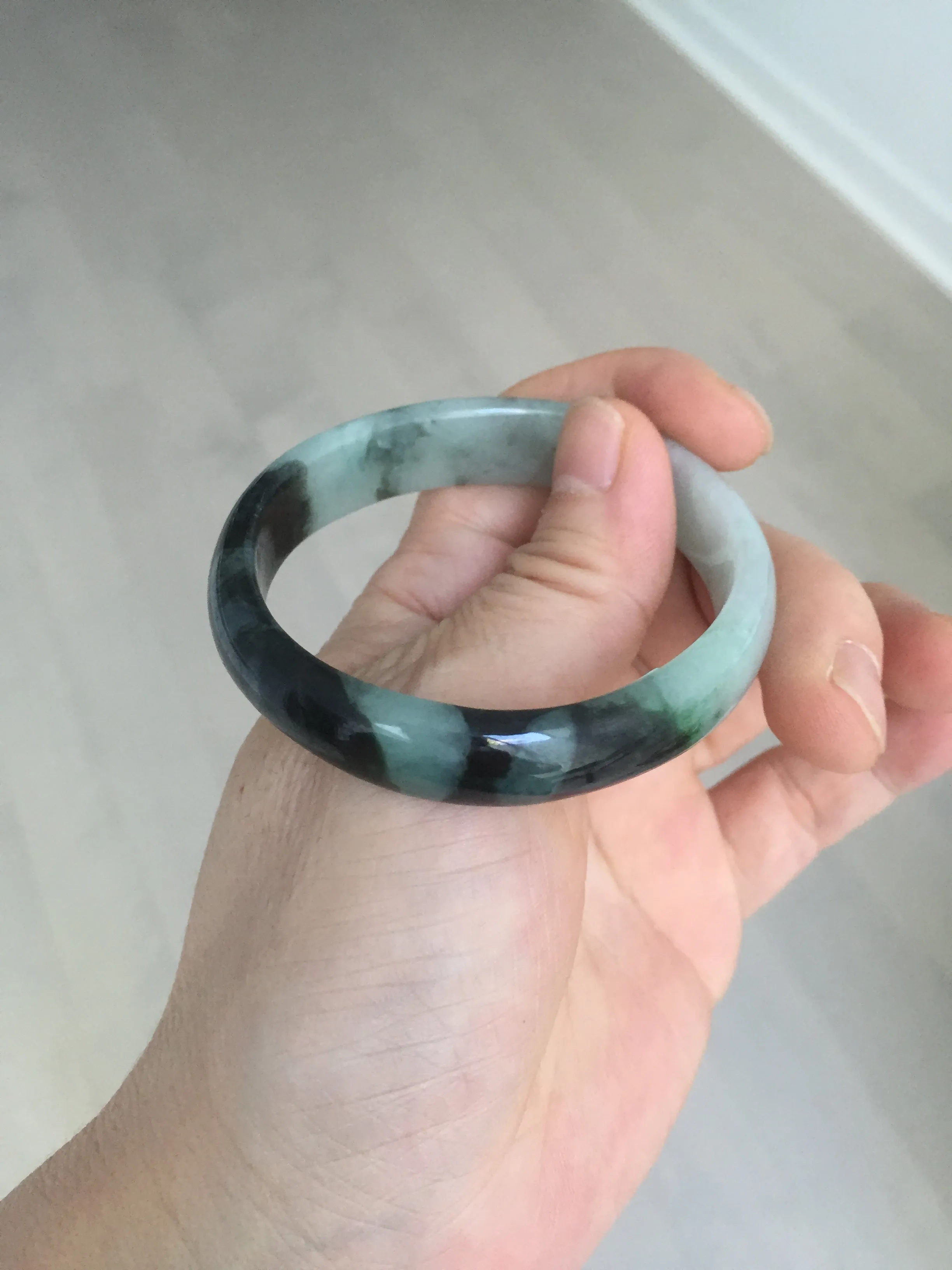 47mm Certified Type A 100% Natural dark green Jadeite Jade oval bangle AH93-4483