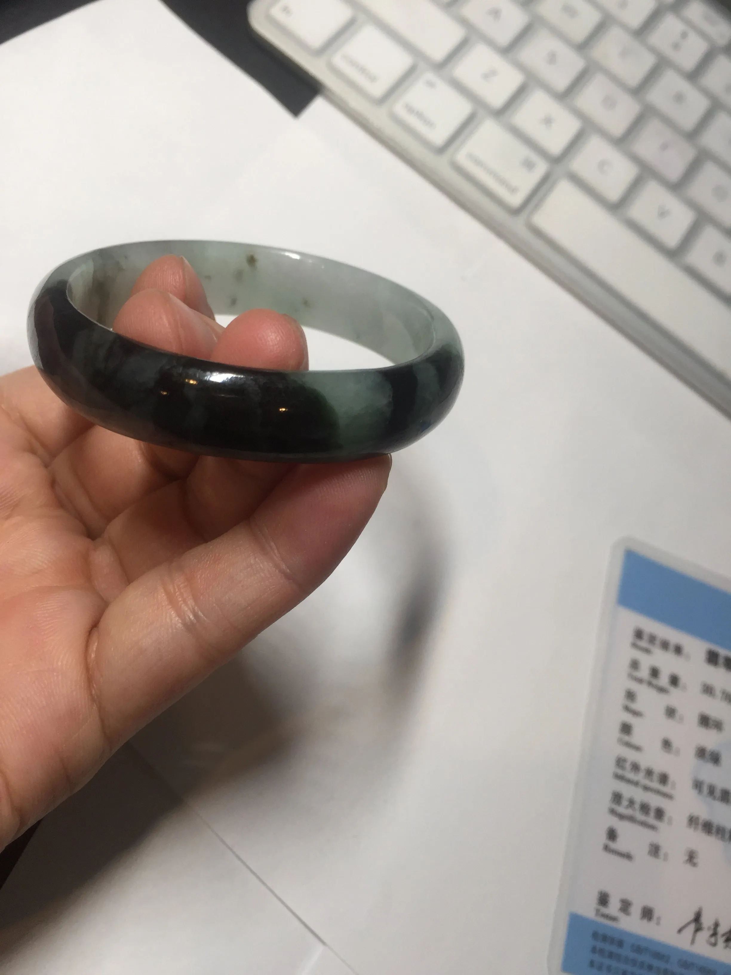 47mm Certified Type A 100% Natural dark green Jadeite Jade oval bangle AH93-4483
