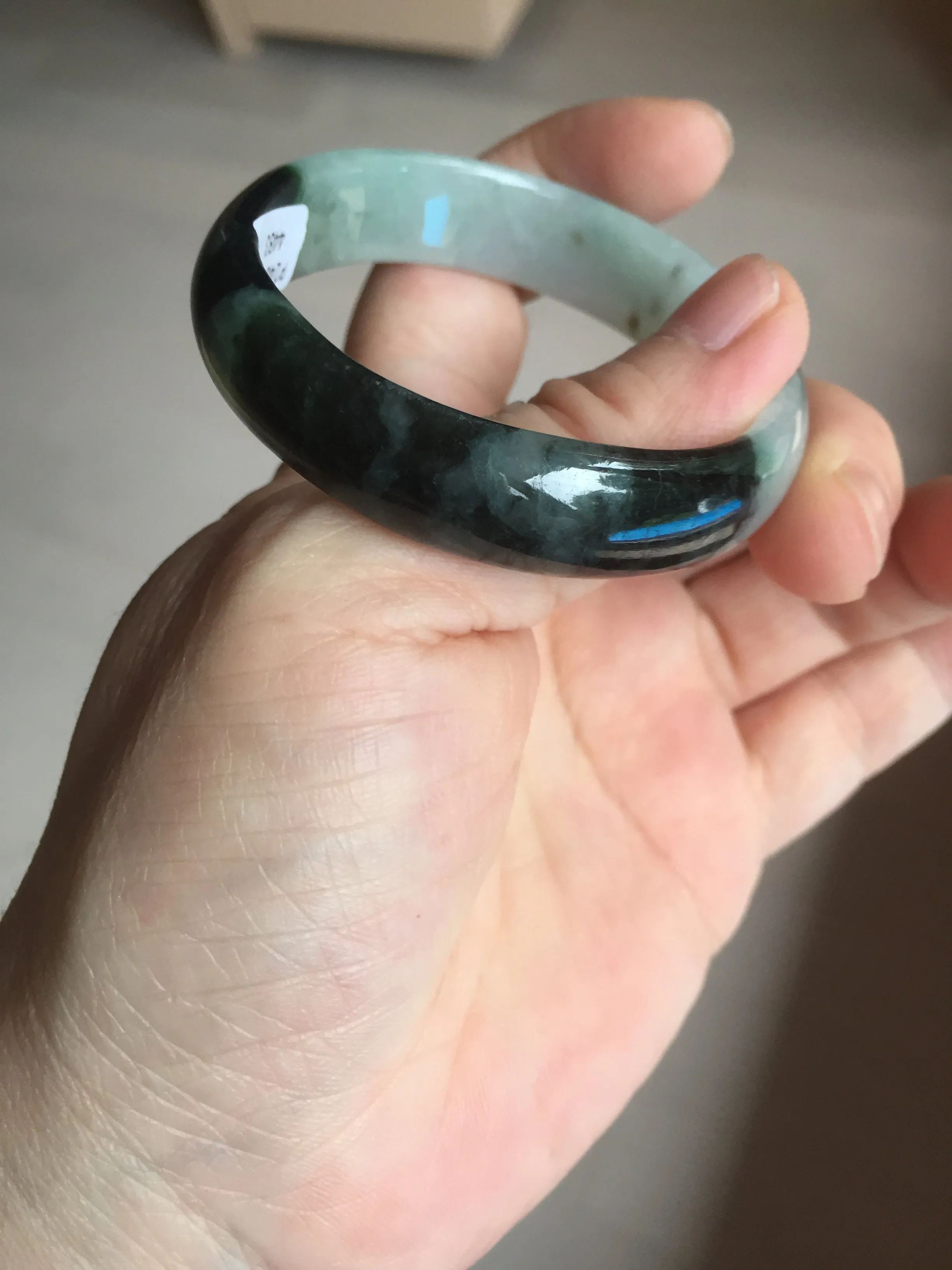 47mm Certified Type A 100% Natural dark green Jadeite Jade oval bangle AH93-4483
