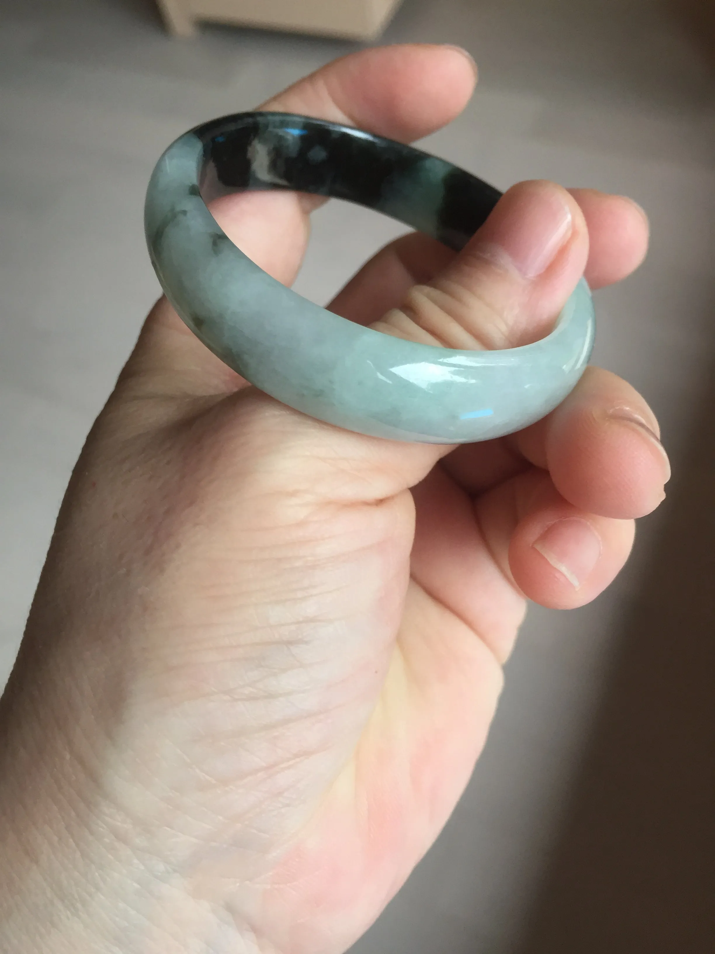 47mm Certified Type A 100% Natural dark green Jadeite Jade oval bangle AH93-4483