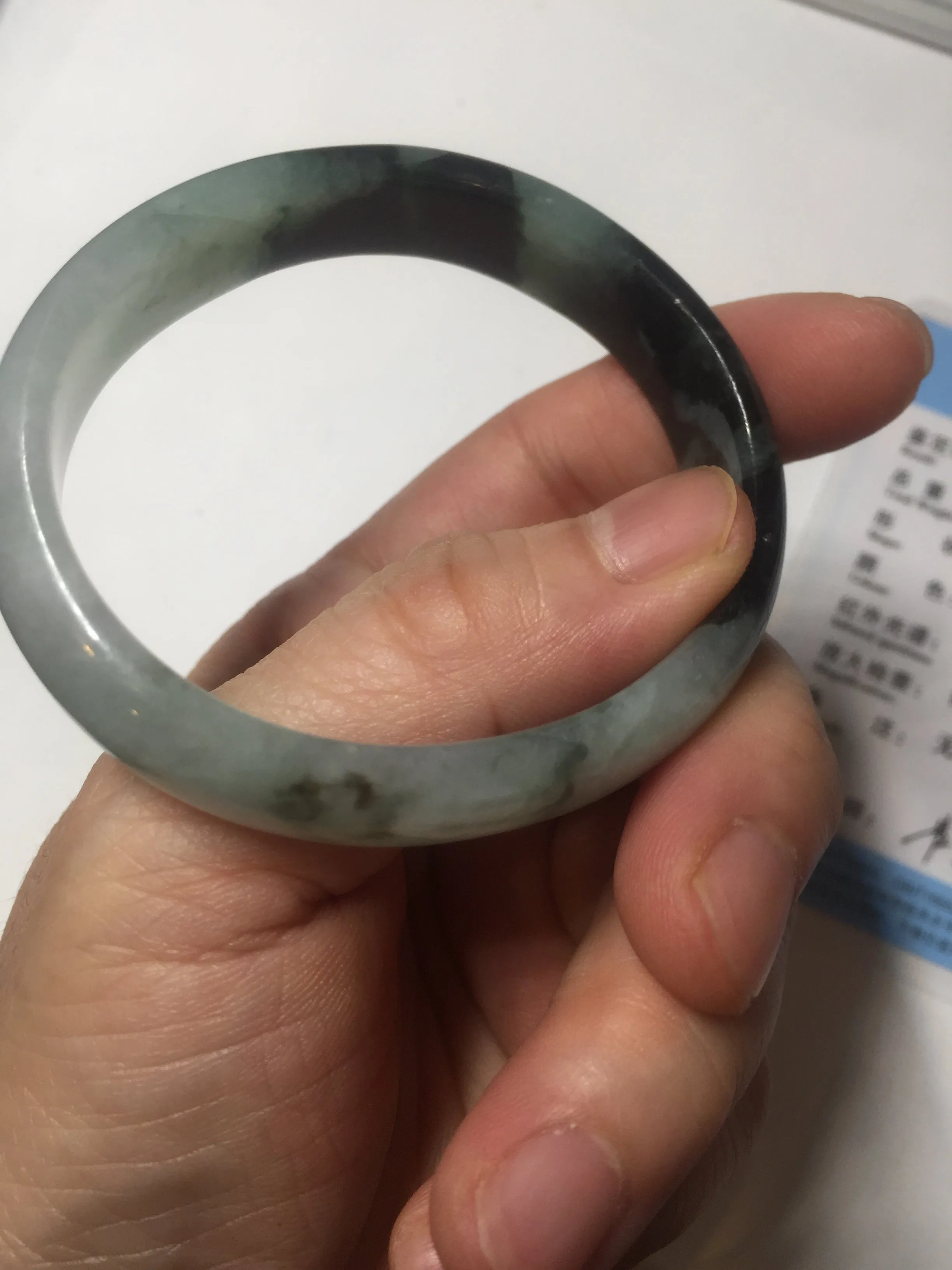 47mm Certified Type A 100% Natural dark green Jadeite Jade oval bangle AH93-4483