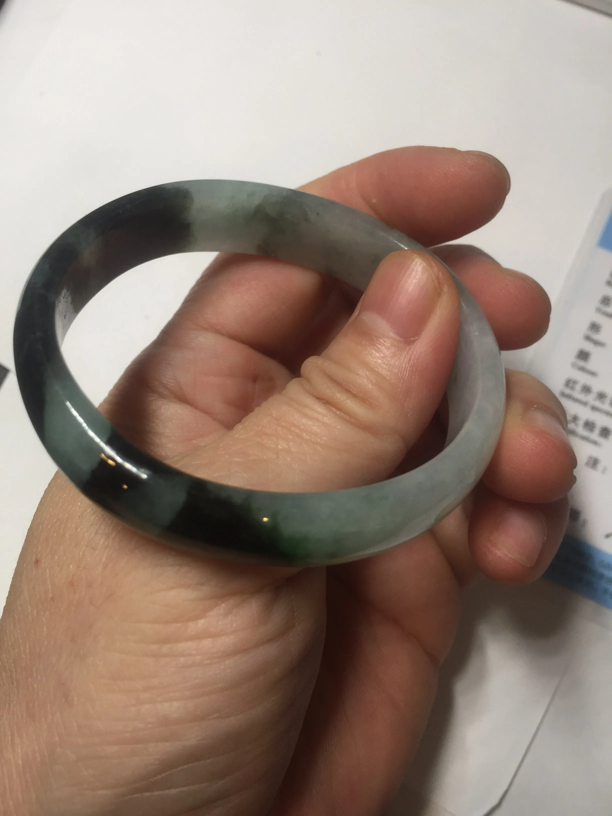 47mm Certified Type A 100% Natural dark green Jadeite Jade oval bangle AH93-4483