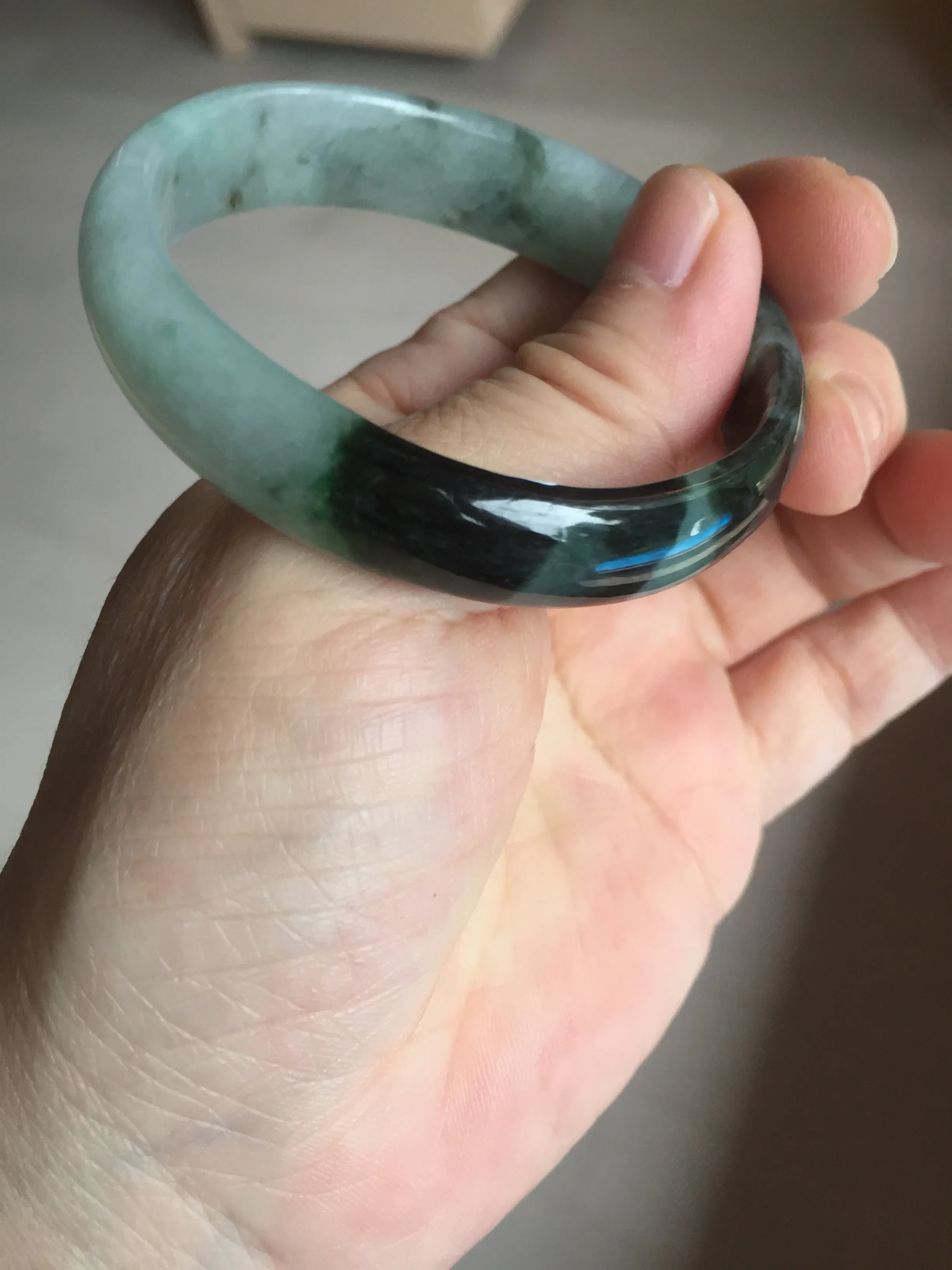 47mm Certified Type A 100% Natural dark green Jadeite Jade oval bangle AH93-4483