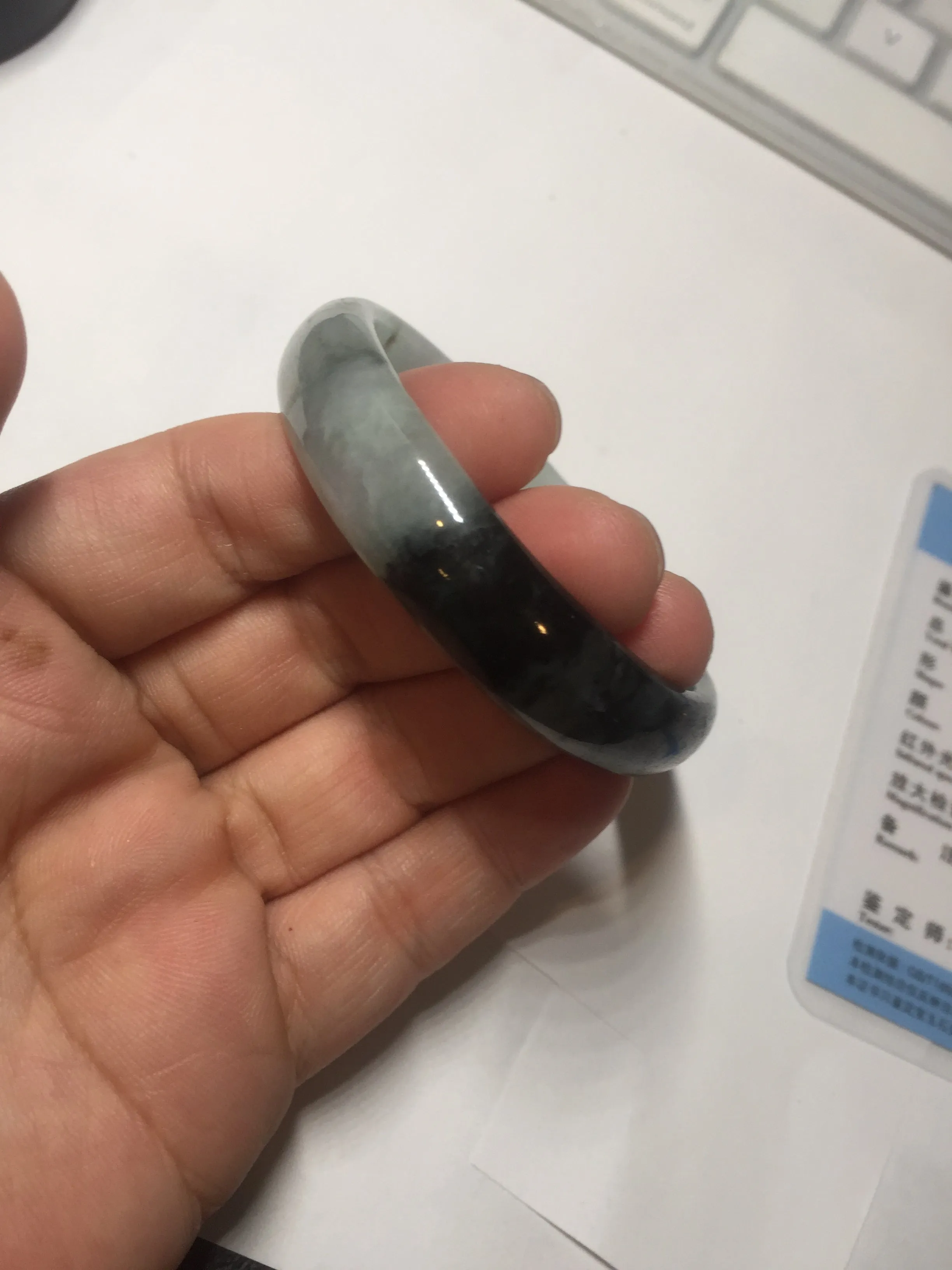 47mm Certified Type A 100% Natural dark green Jadeite Jade oval bangle AH93-4483