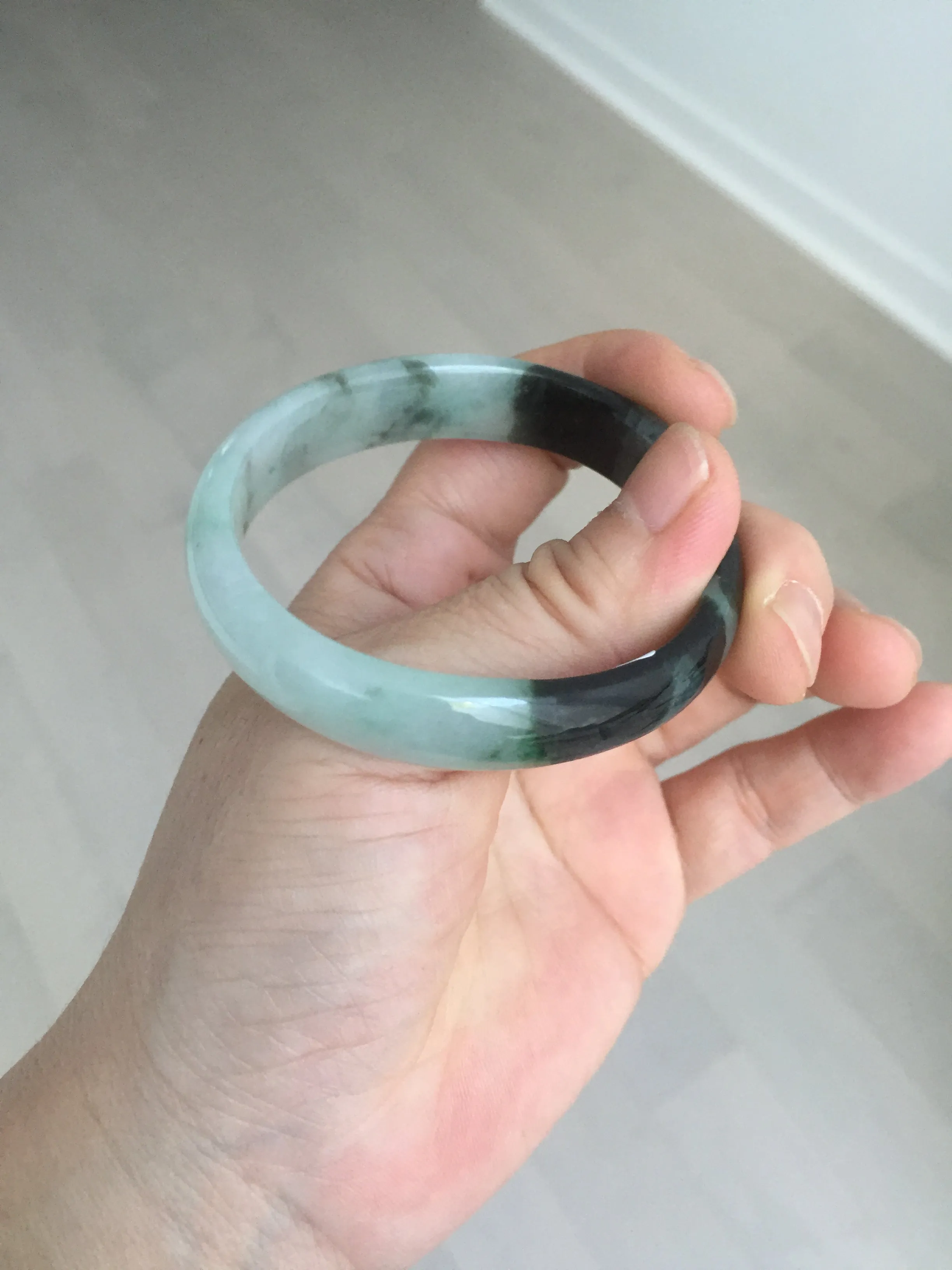 47mm Certified Type A 100% Natural dark green Jadeite Jade oval bangle AH93-4483