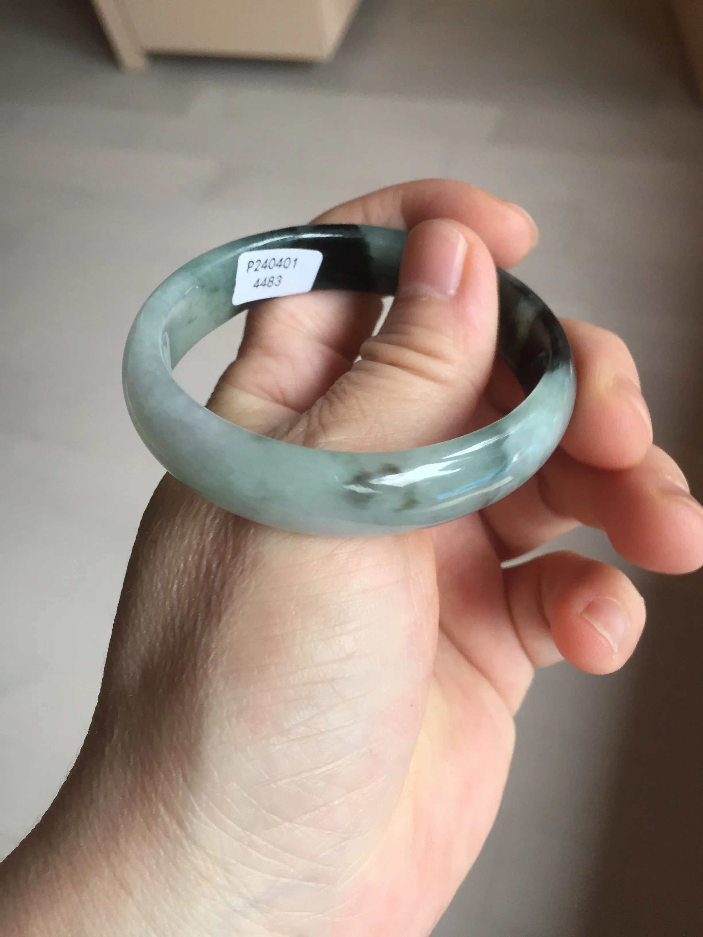 47mm Certified Type A 100% Natural dark green Jadeite Jade oval bangle AH93-4483