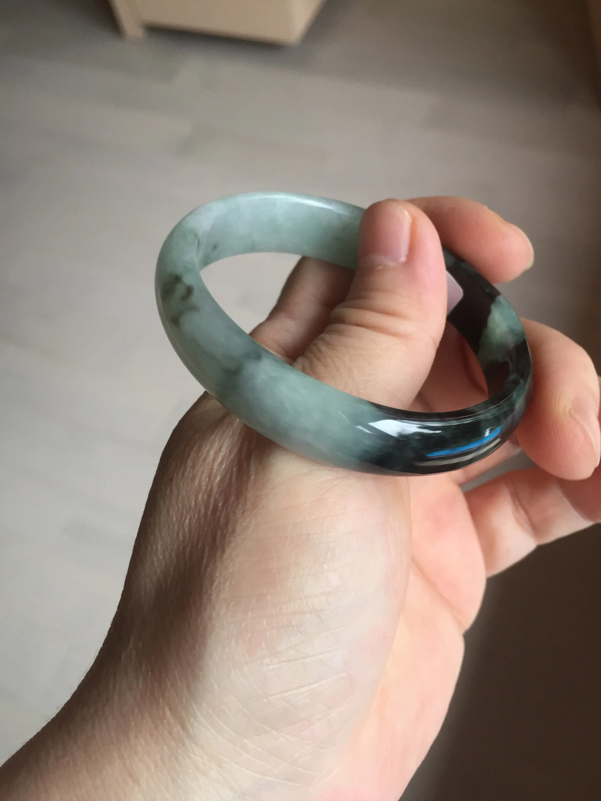 47mm Certified Type A 100% Natural dark green Jadeite Jade oval bangle AH93-4483