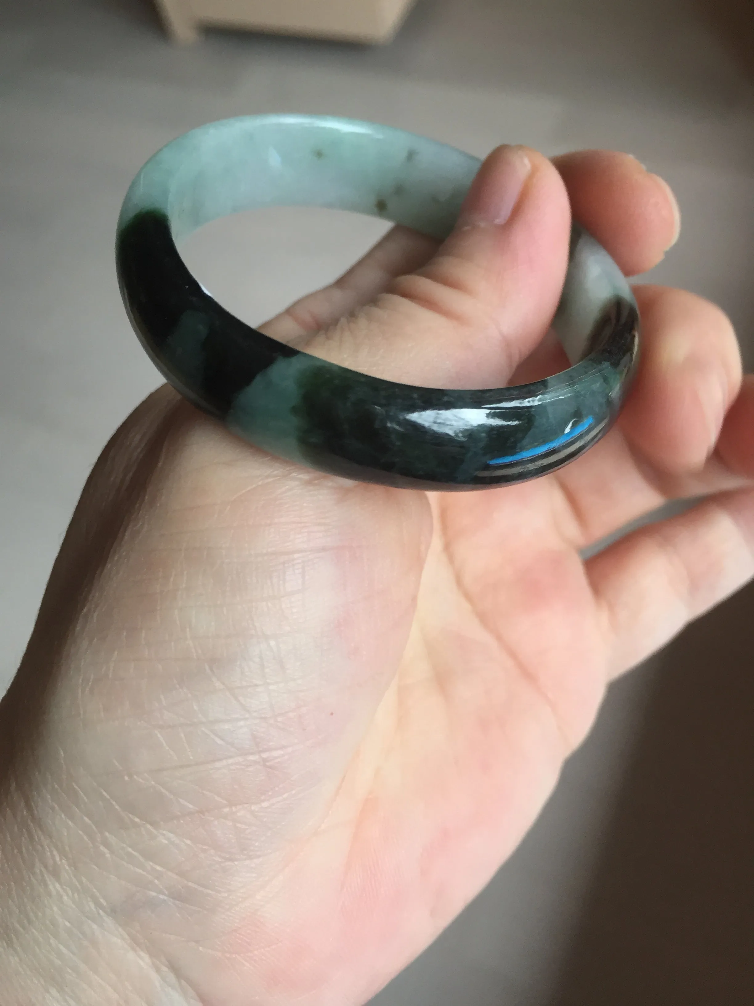 47mm Certified Type A 100% Natural dark green Jadeite Jade oval bangle AH93-4483