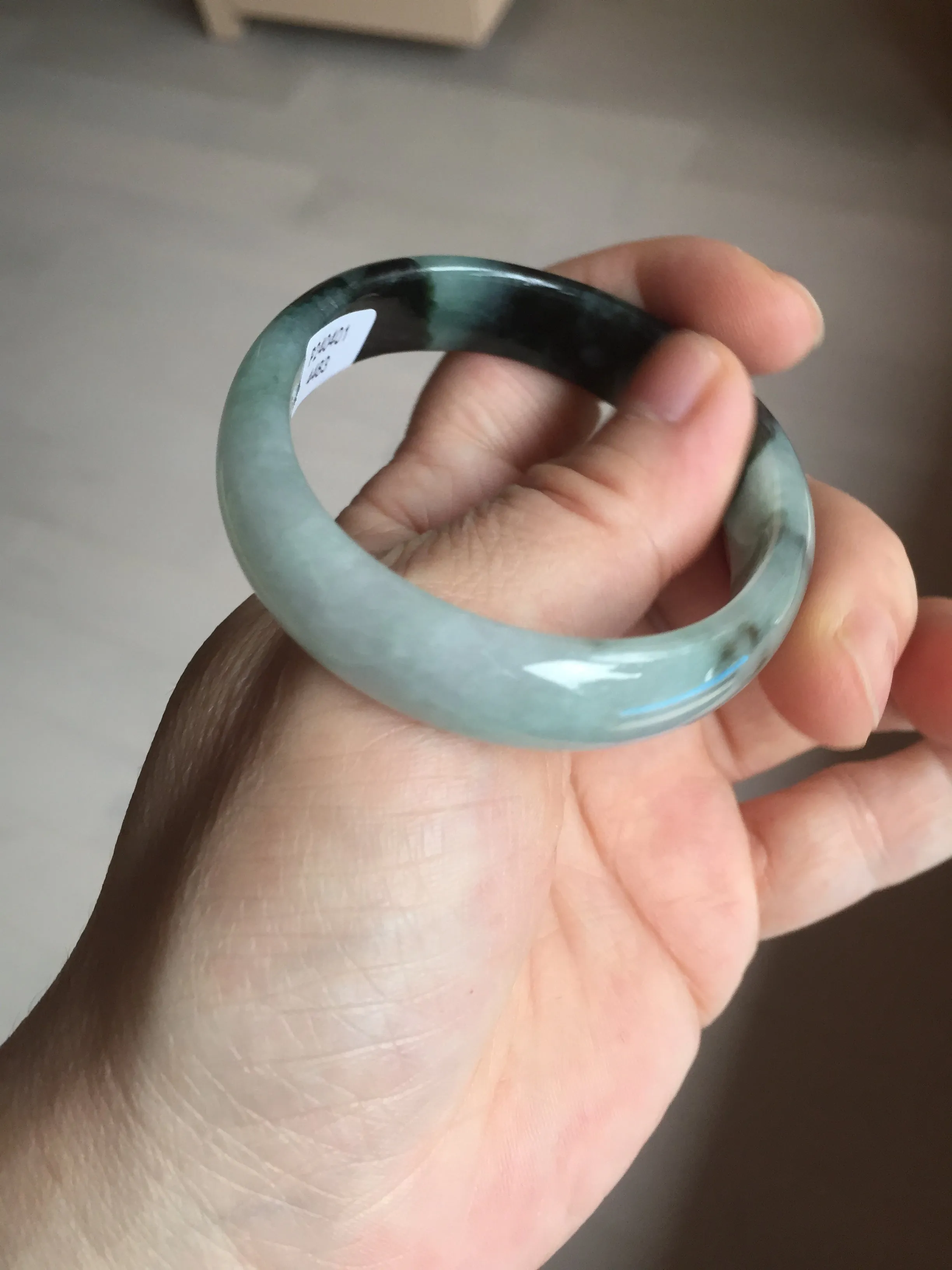 47mm Certified Type A 100% Natural dark green Jadeite Jade oval bangle AH93-4483
