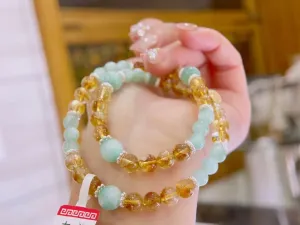 6mm Natural Green Calcite   Citrine Crystal Bracelet | Original Design Crystal Bracelet | Healing Crystal Energy Stone | Best Gifts for her