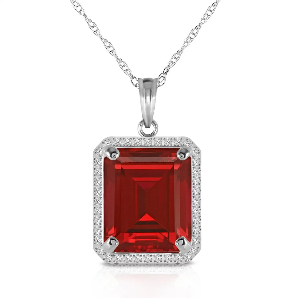 7.45 Carat 14K Solid White Gold Necklace Natural Diamond Ruby