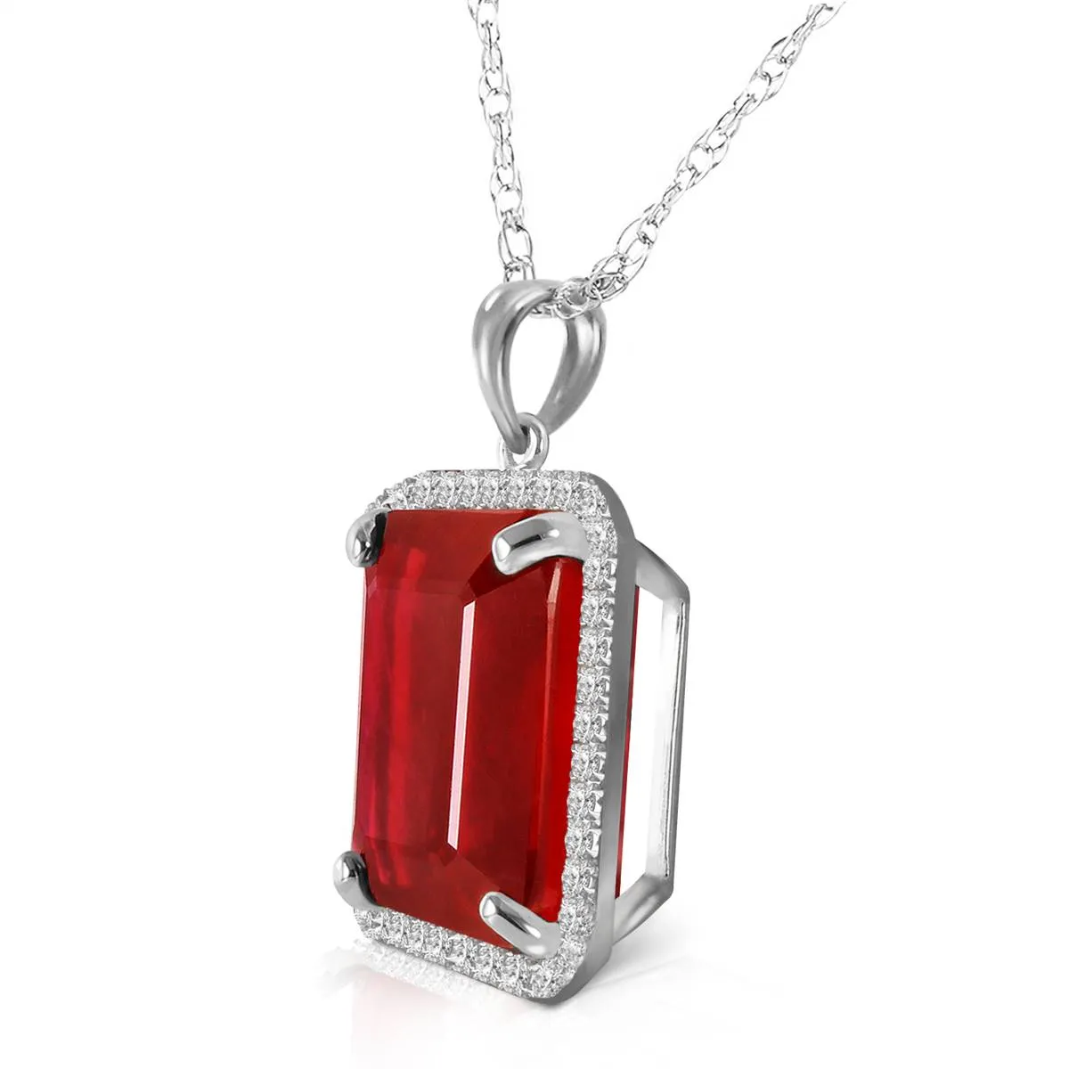 7.45 Carat 14K Solid White Gold Necklace Natural Diamond Ruby