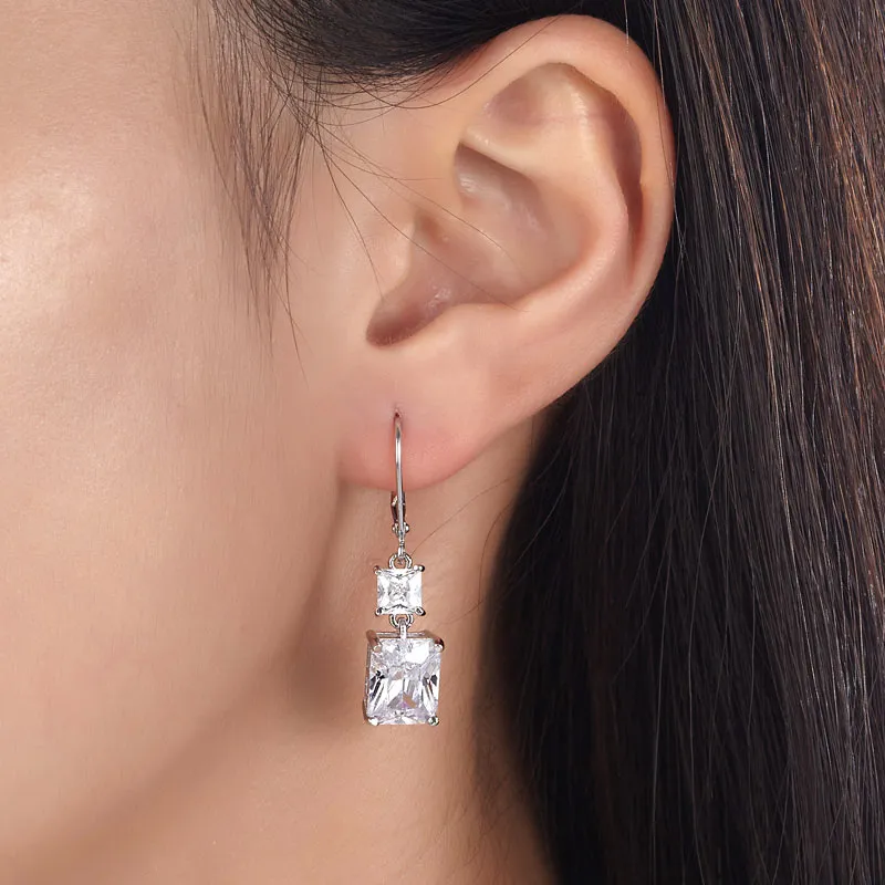 8 Carat Princess Cut Created Diamond Dangle Drop 925 Sterling Silver Earrings XFE8095
