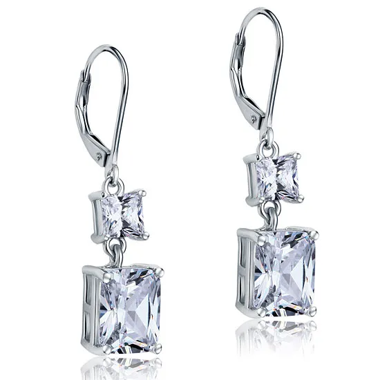 8 Carat Princess Cut Created Diamond Dangle Drop 925 Sterling Silver Earrings XFE8095
