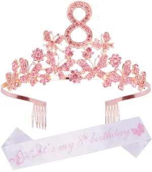 8th Birthday Gifts for Girls, 8th Birthday Tiara and Sash, Its My 8th Birthday Sash