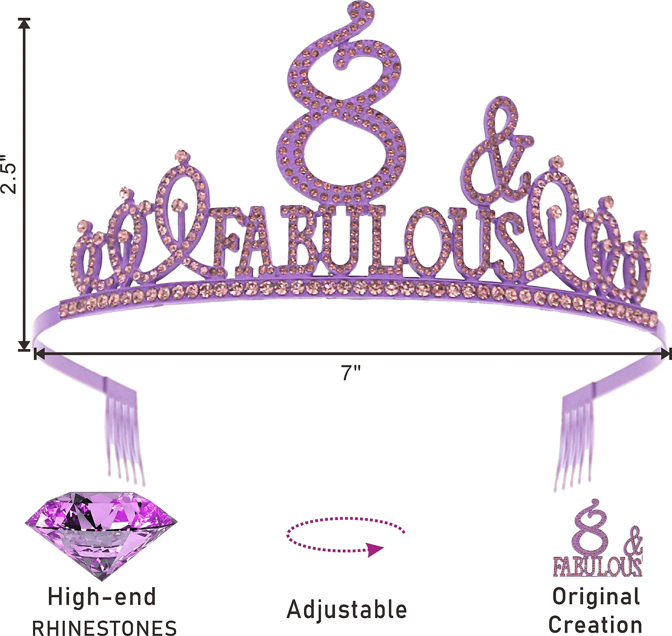 8th Birthday,8th Birthday Decorations for Girls,8th Birthday Sash,8th Birthday Crown,8th