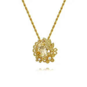 925 Silver Citrine Round Flower and Leaf Necklace