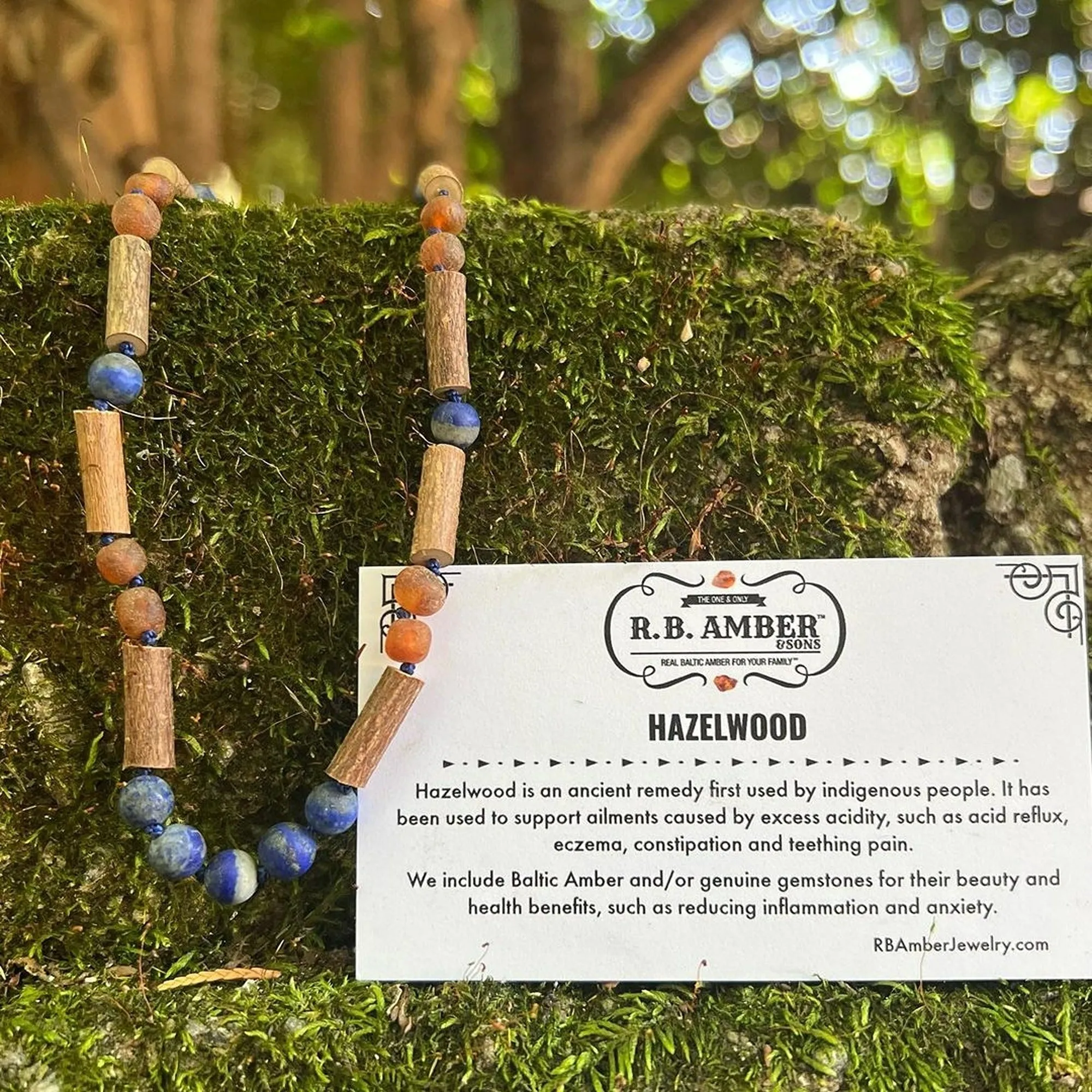 Adults | Lapis Lazuli   Raw Cognac Amber Hazelwood Necklace