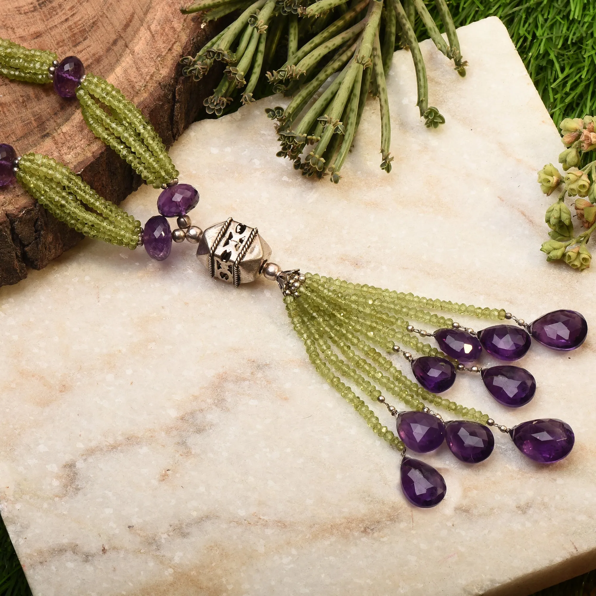 Amethyst Peridot Silver Necklace