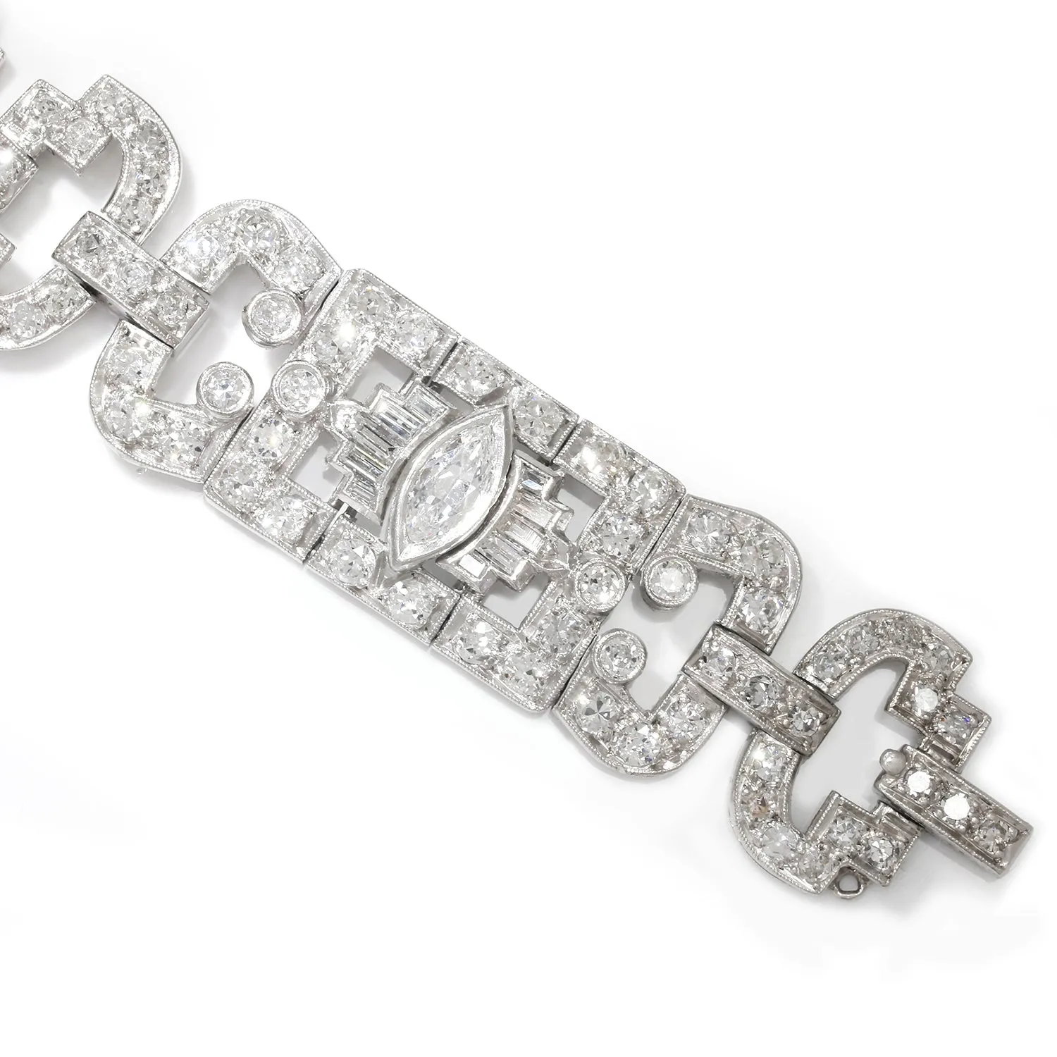 Antique Art Deco Marquise Diamond Bracelet in Platinum 8.55ctw
