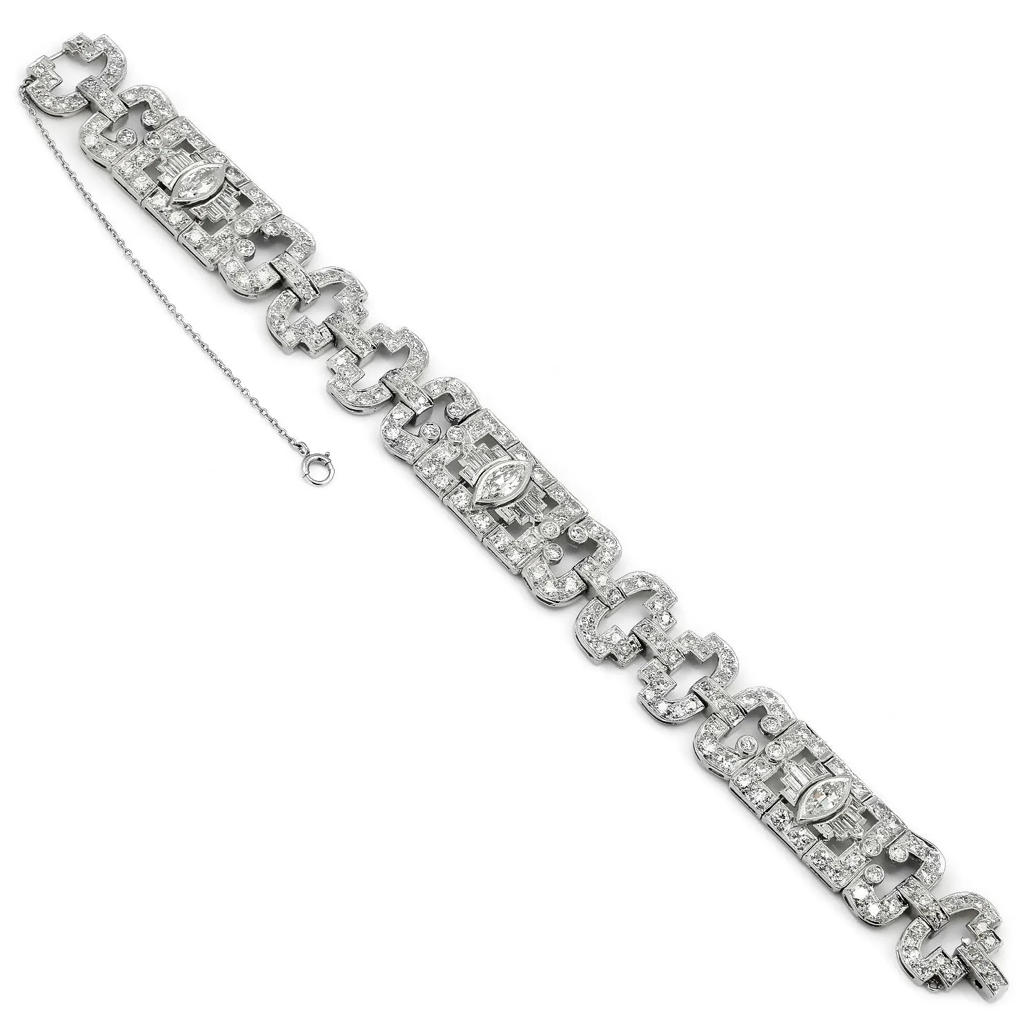 Antique Art Deco Marquise Diamond Bracelet in Platinum 8.55ctw